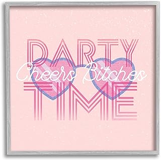 Stupell Industries Cheers Party Time Pink Phrase Framed Wall Art, Design by Lil' Rue