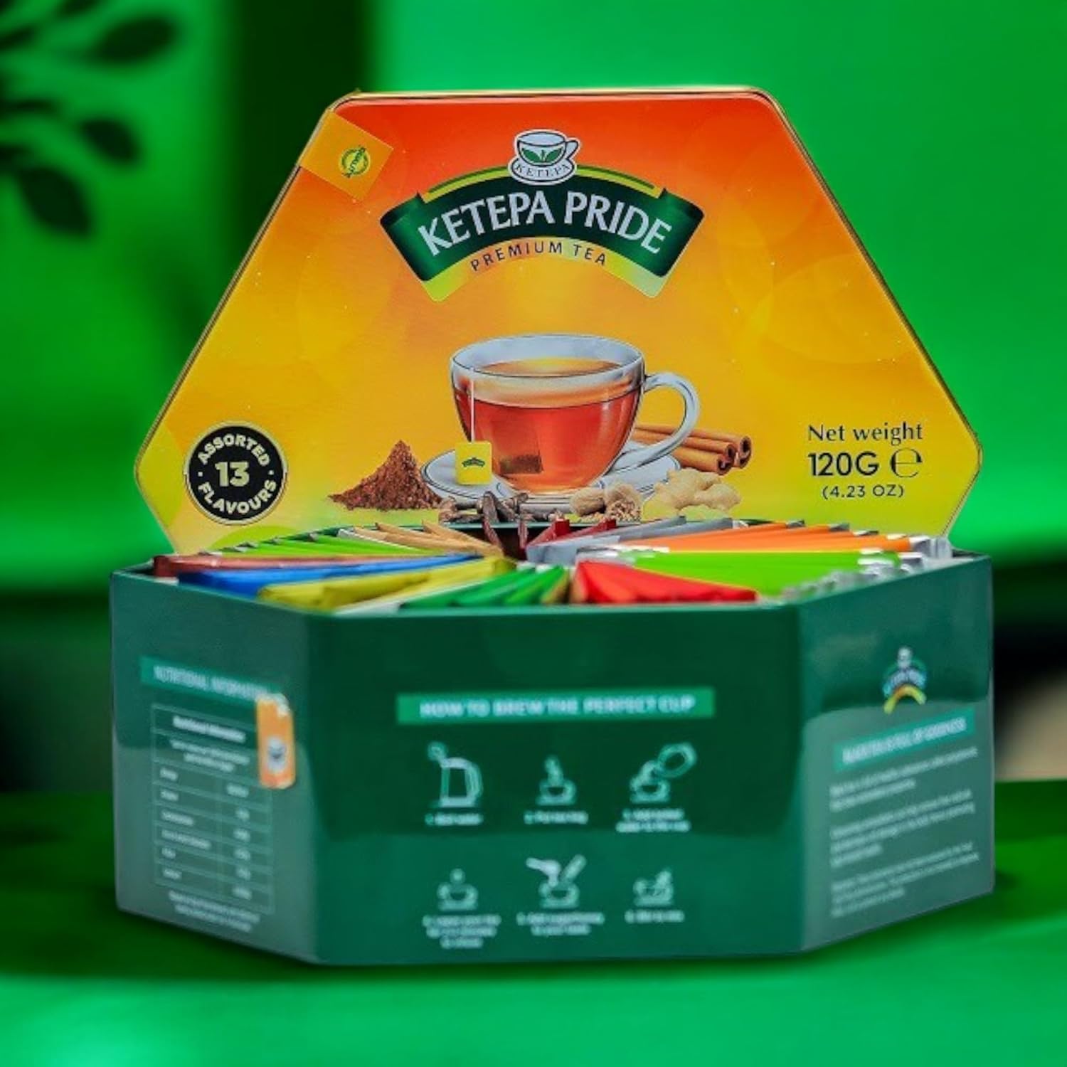 Ketepa Pride Premium Flavored Black Tea, Hexagonal Gift Tea Box,13 Assorted Flavors, Net Weight 4.23 oz (120g), 60 Tea Bags
