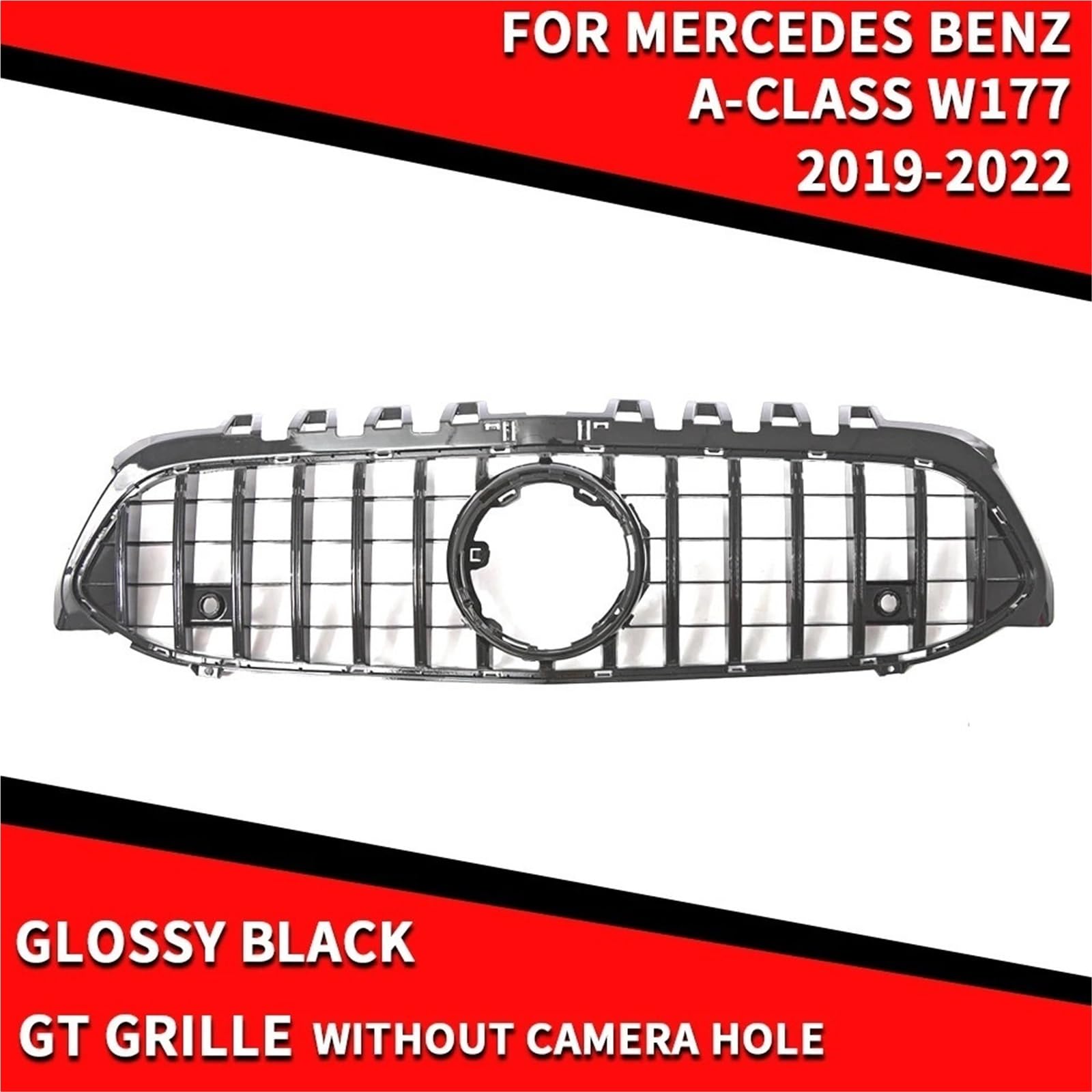 Pasuje do Mercedes Benz A-Class W177 2019-2022 A200 A220 A250 A35 AMG Chromowany diamentowy grill w stylu Czarny GTR przedni zderzak(GT-Black)