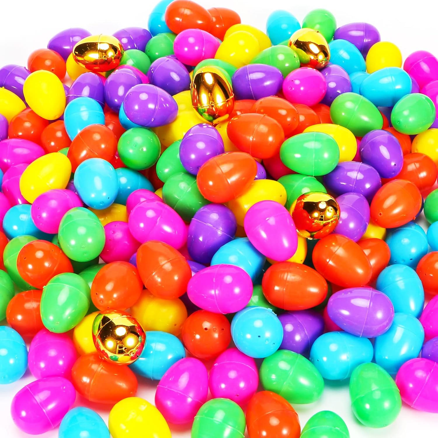 NEWBEA 518 Easter Eggs -2.36" Bright Colors Plastic Easter Eggs Empty Include 18 Golden Eggs Perfect for Eggs Hunt,Easter Basket Stuffers,Party Favors