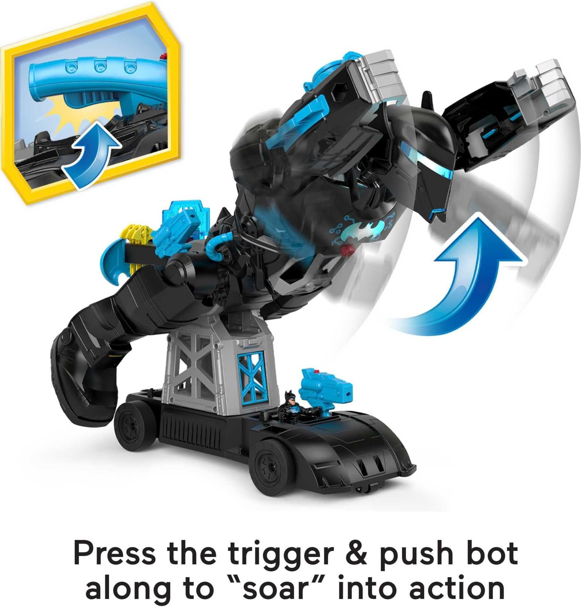 Fisher-Price Imaginext DC Super Friends Batbot Bat-Tech, transformujący robot Batmana 2-w-1, zestaw ze światełkami i dźwiękami, dla dzieci w wieku od 3 do 8 lat, HBV67