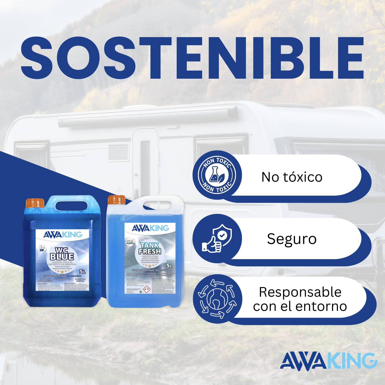 Liquido WC Quimico WC Blue 5L + Tank Fresh 5L,Aditivo para Aguas Negras y Aguas Grises, Caravanas,Depósito Residuos Autocaravanas,Sanitary Fluid,Concentrado,Líquido Potty,WC Quimico Autocaravanas