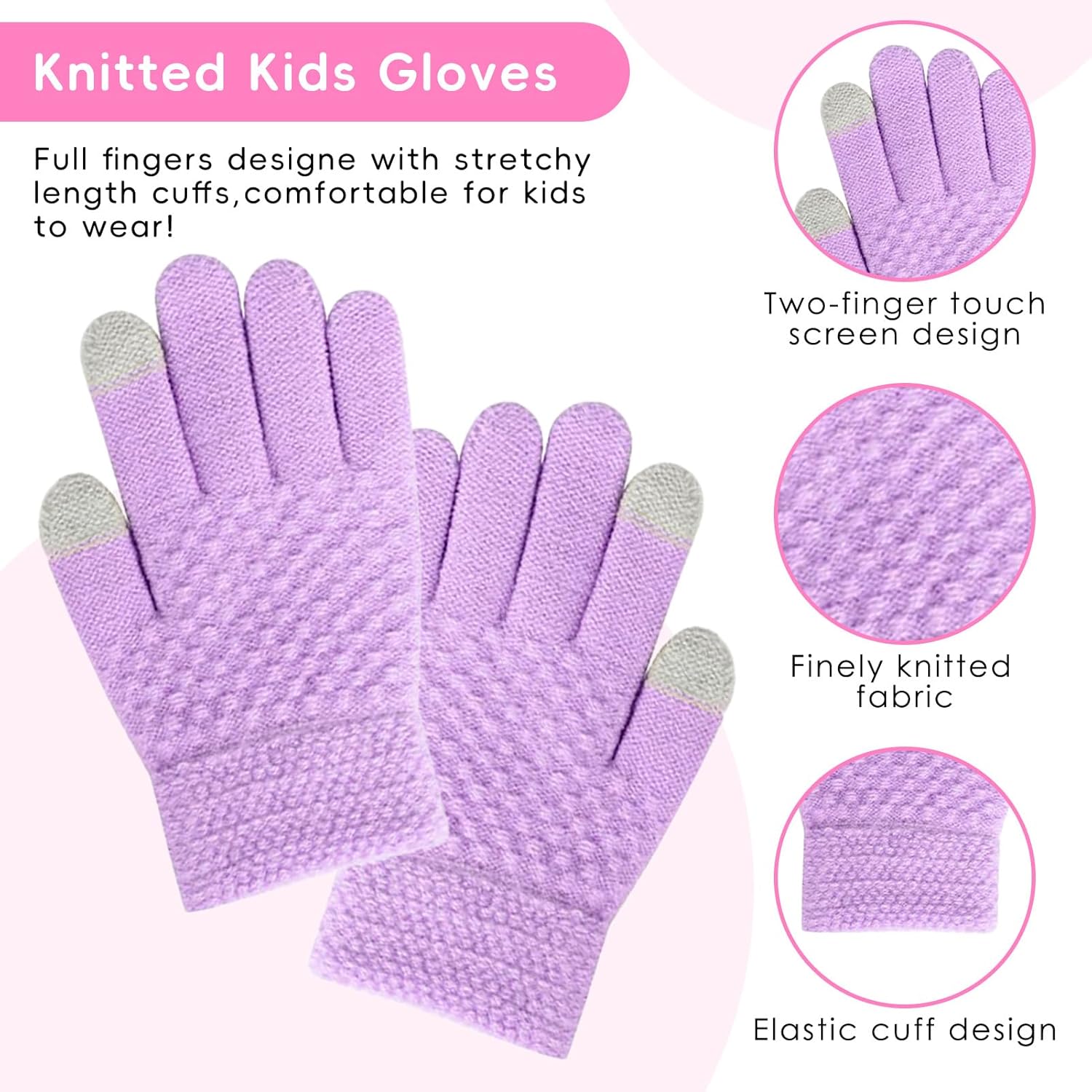 Kids Winter Hat and Gloves Set Girls Fleece Lined Knit Beanie Hats Warm Snow Ski Cap with Pom for Toddler 1-6Years - Image 5