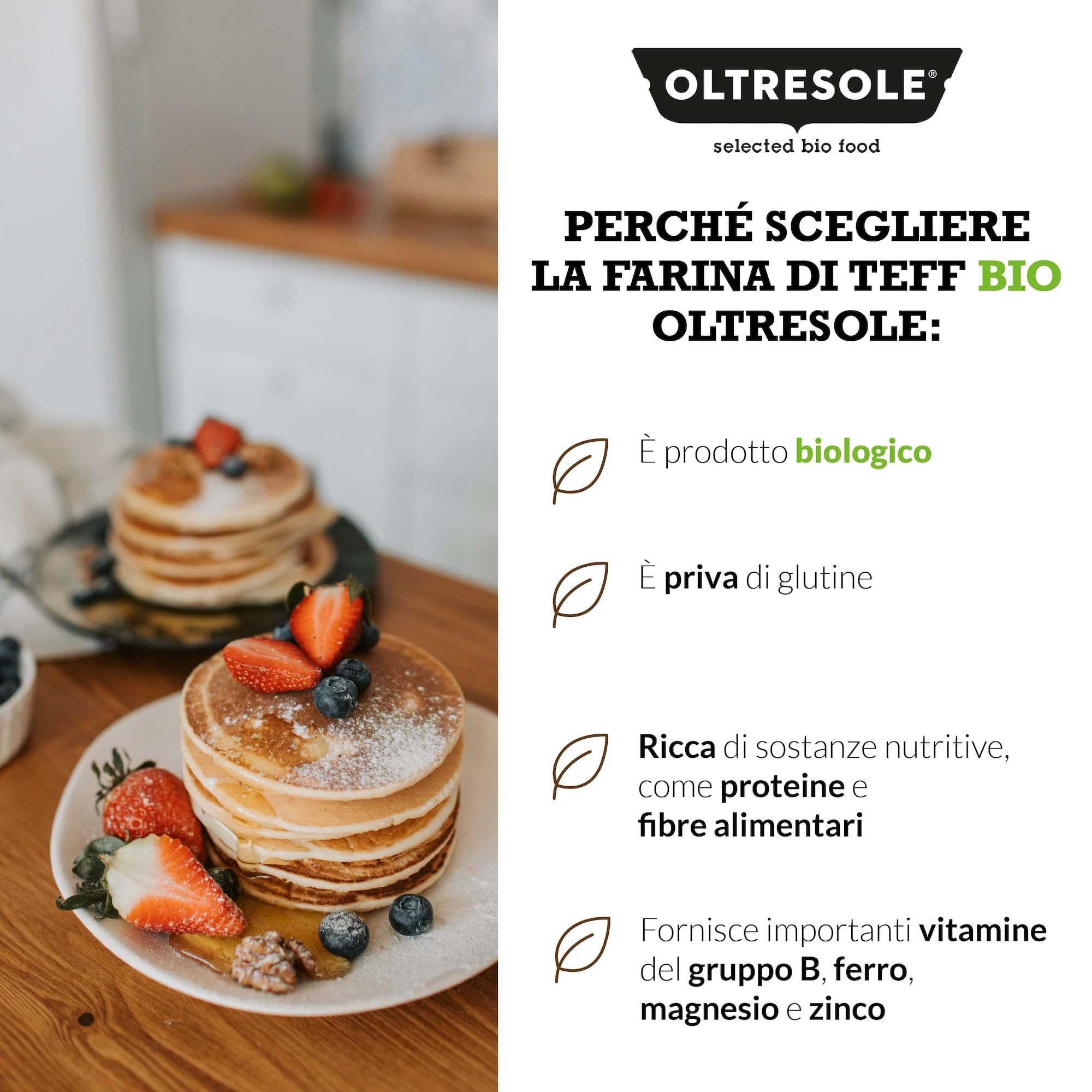 Oltresole | Farina di Teff Biologica Integrale - 1 kg | Farina Biologica Integrale Ricca di Fibre e Proteine, Versatile per Ricette Dolci e Salate | Senza Glutine, Vegana e Senza OGM