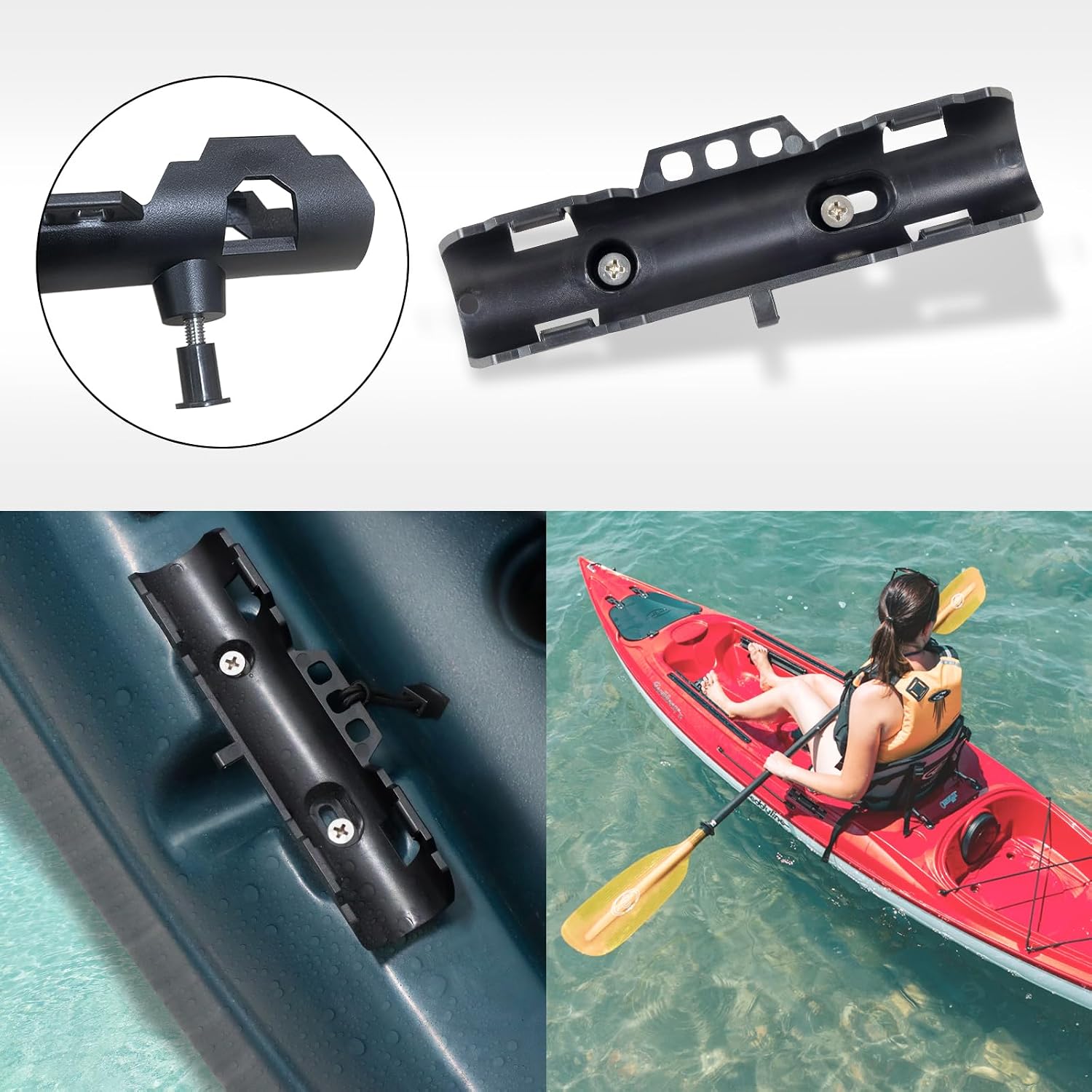 2PCS Kayak Paddle Holder with Kayak Paddle Leashes & Locking Kits | Adjustable Come with Screws