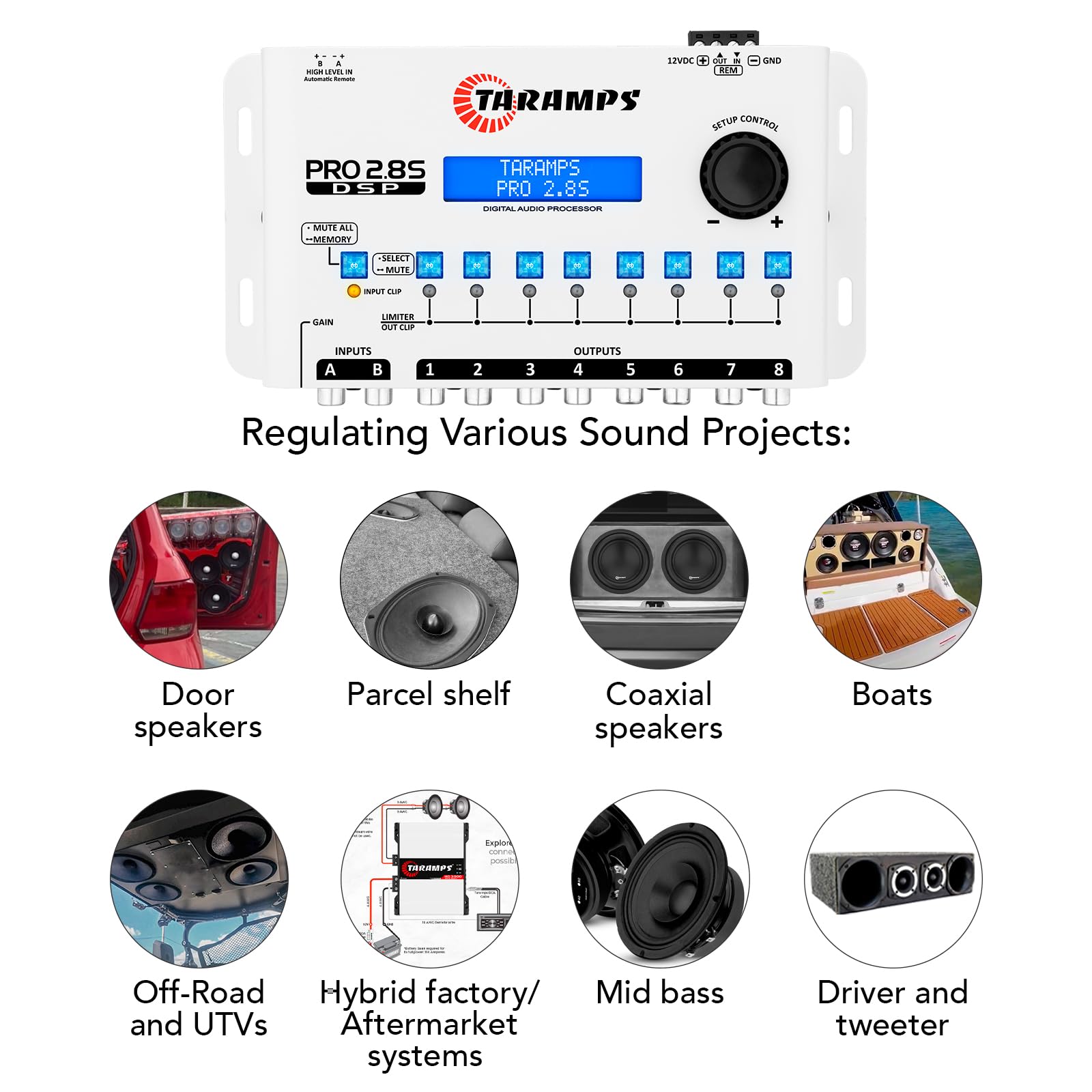 Taramps Pro 2.8S White - Ecualizador de procesador de audio de 8 vías