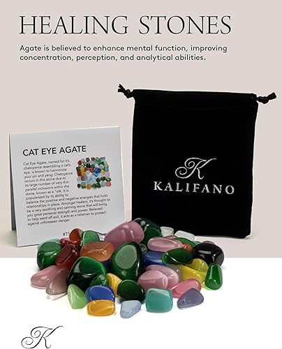 Miniatura 2 de KALIFANO Piedras pulidas multicolor de ágata ojo de gato a granel (más de 1 libra!) Cristales de Reiki de alta energía teñidos y pulidos, ágata