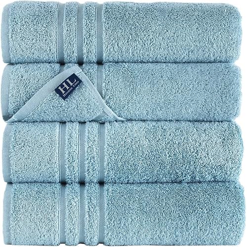 Hammam Linen Light Blue Bath Towels 4-Pack - 27x54 Soft and Absorbent, Premium Quality Perfect for Daily Use 100% Cotton Towel 600 GSM
