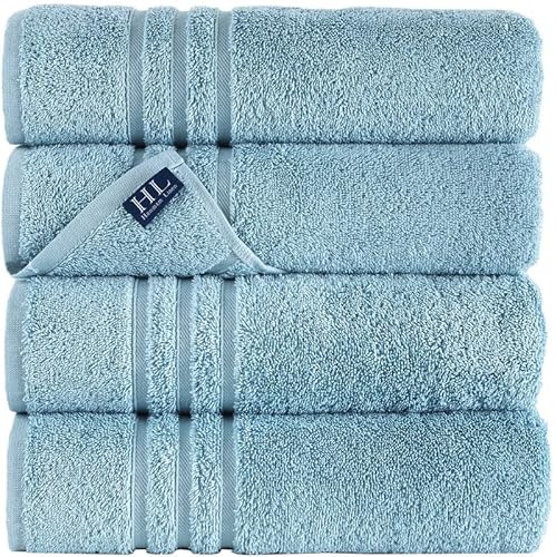 Hammam Linen Light Blue Bath Towels 4-Pack - 27X54 Soft And Absorbent, Premium Quality Perfect For Daily Use 100% Cotton Towel 600 Gsm #TOP8