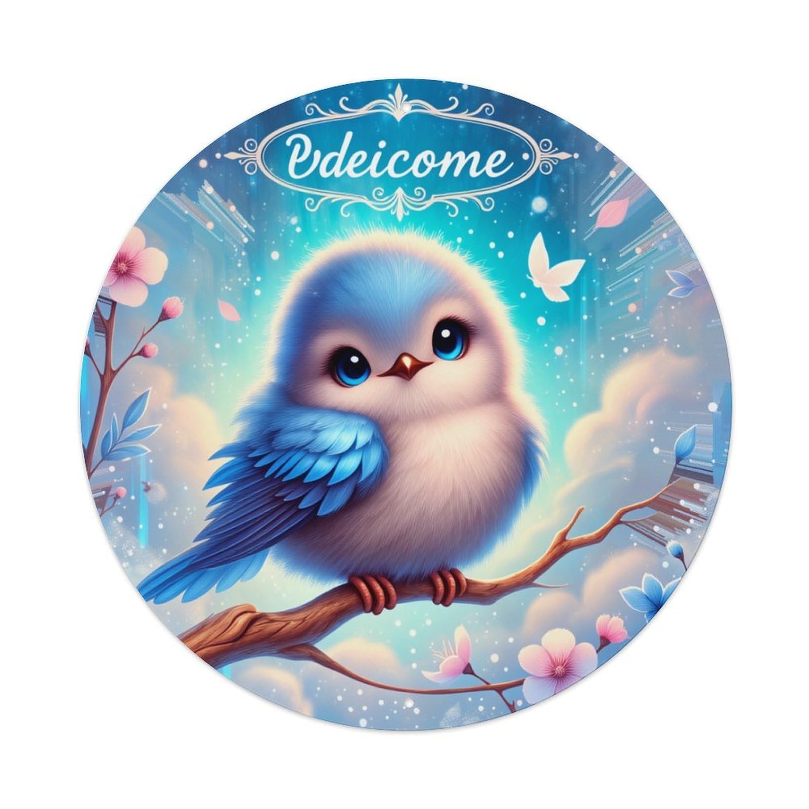 Cute Blue Bird On Branch Round Tin Sign Retro Metal Sign for Cafe Bar Pub Home Game Room Gym Club Wall Decoration Vintage Metal Poster 8x8 Inch