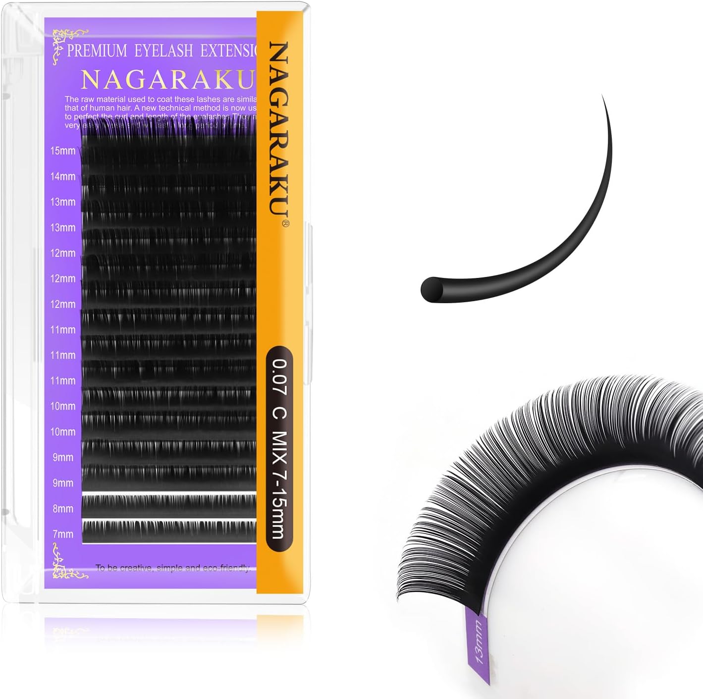NAGARAKU Extension Eyelash 0.07 C Curl 8-15mm Mix Matte Black Individual Volume Lash Extensions Classic 1:1 Lash Extensions Soft Matte Black Single Eyelashes Natural Semi Permanent Eyelashes 16 Rows