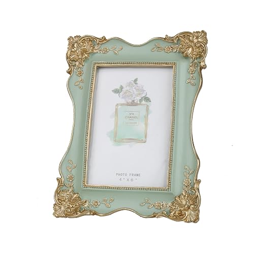 Kaolituis Vintage Picture Frame 4x6 with Gold Trim Antique Tabletop Wall Hanging Photo Frame with Glass Front for Home Decor,Gift Ideas (Green)