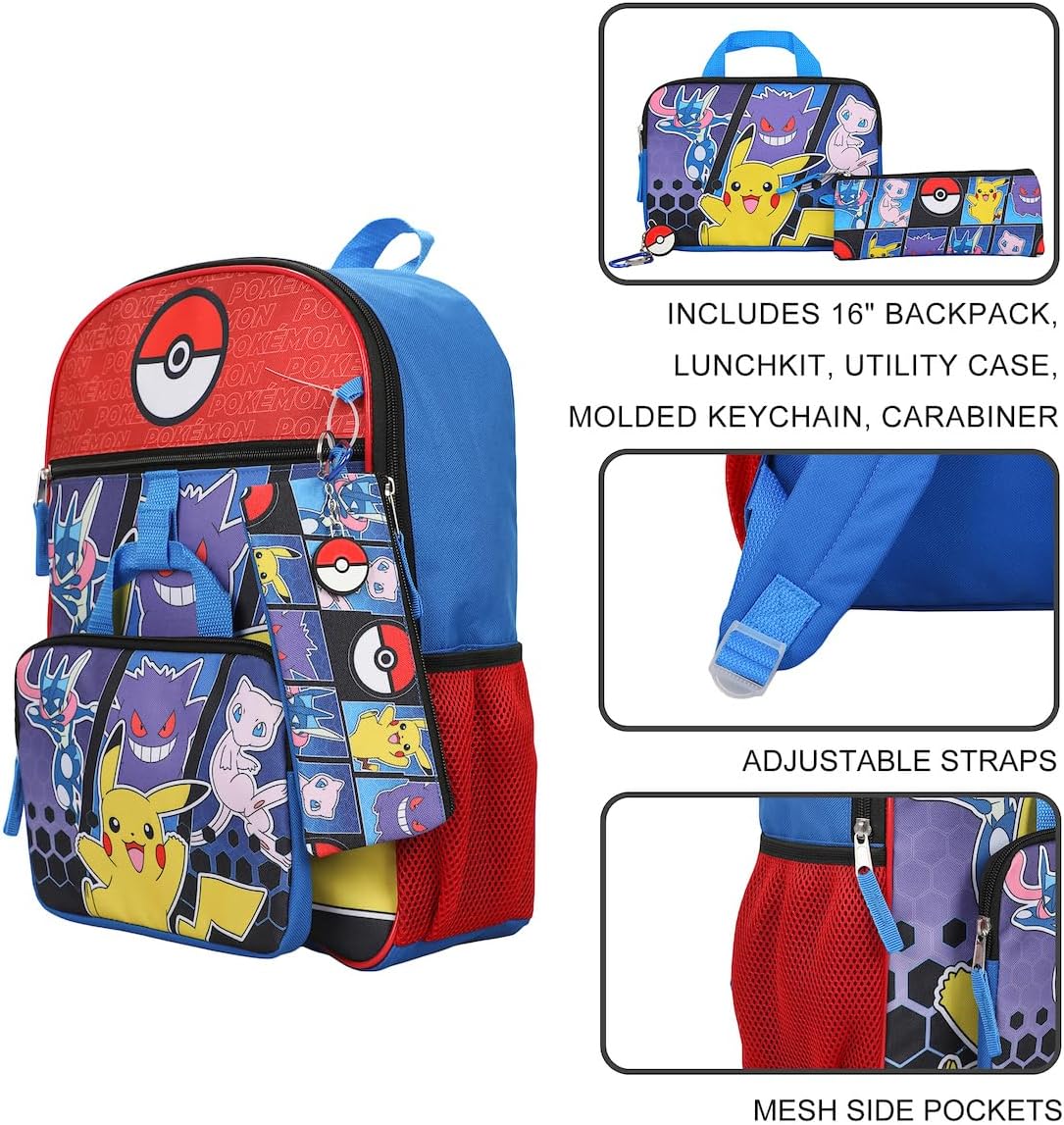 BIOWORLD Mens Pokemon Pokeball 5-Piece Backpack Set (Little Kid/Big Kid), Red, One size - Image 5