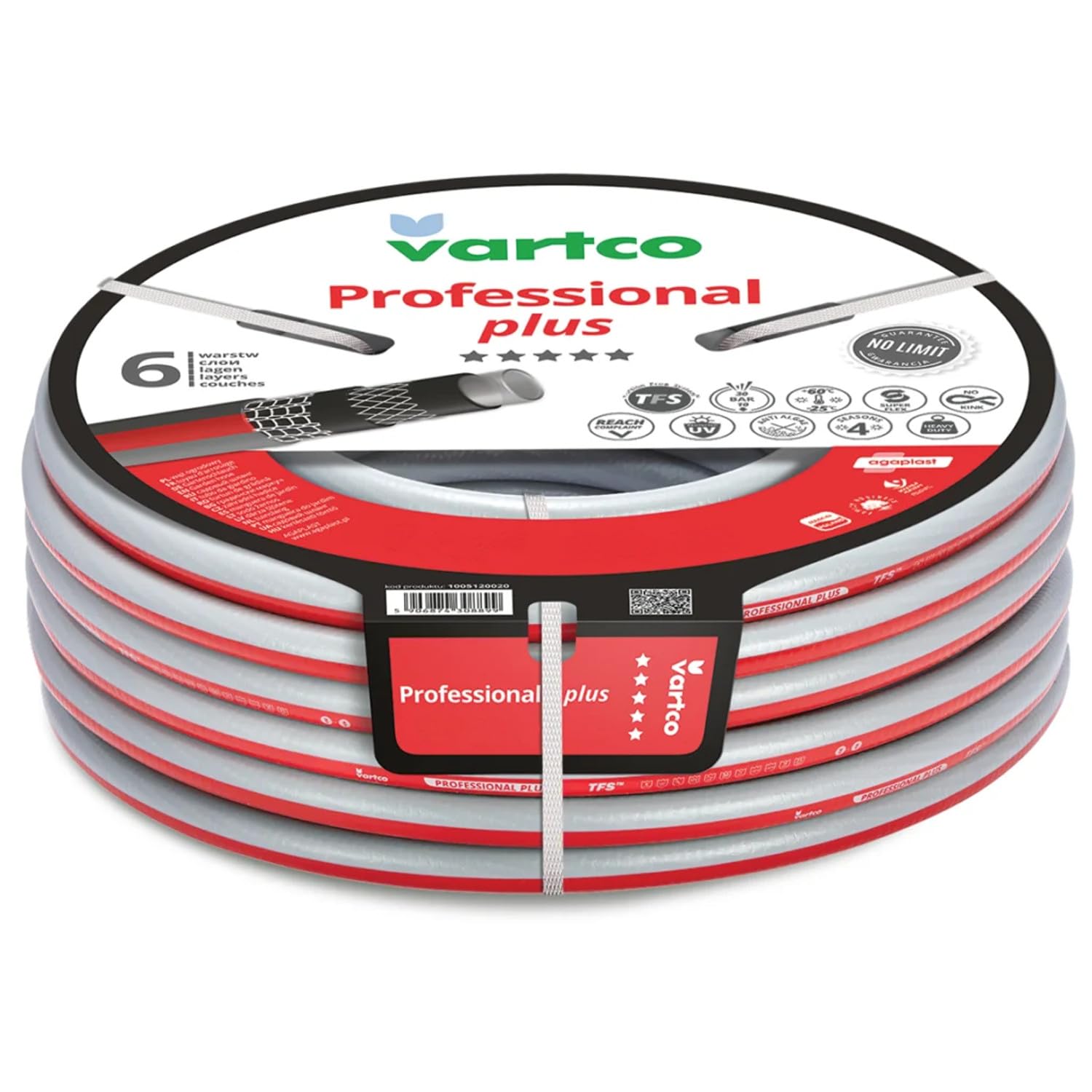 Vartco Professional Plus 6-lagiger Wasserschlauch Trinkwasserschlauch Lebensmittelschlauch Torsion-Free System Gartenschlauch Gartenbewässerung Flexibel Flexischlauch UV-beständig 30 Bar (1/2'' 30m)