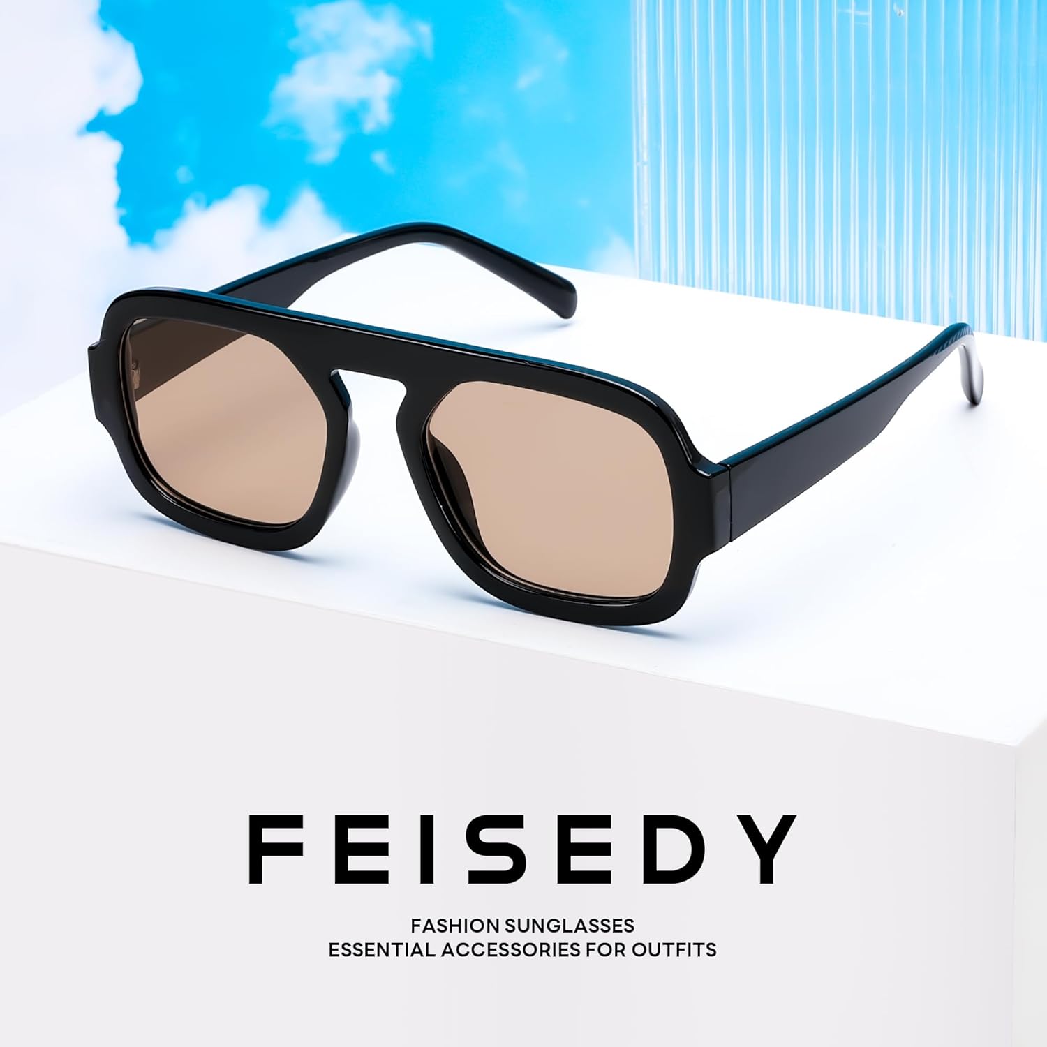 FEISEDY Retro Square Aviator Sunglasses Women Men 70s Vintage Trendy Plastic Frame Sun Glasses B4158 - Image 6