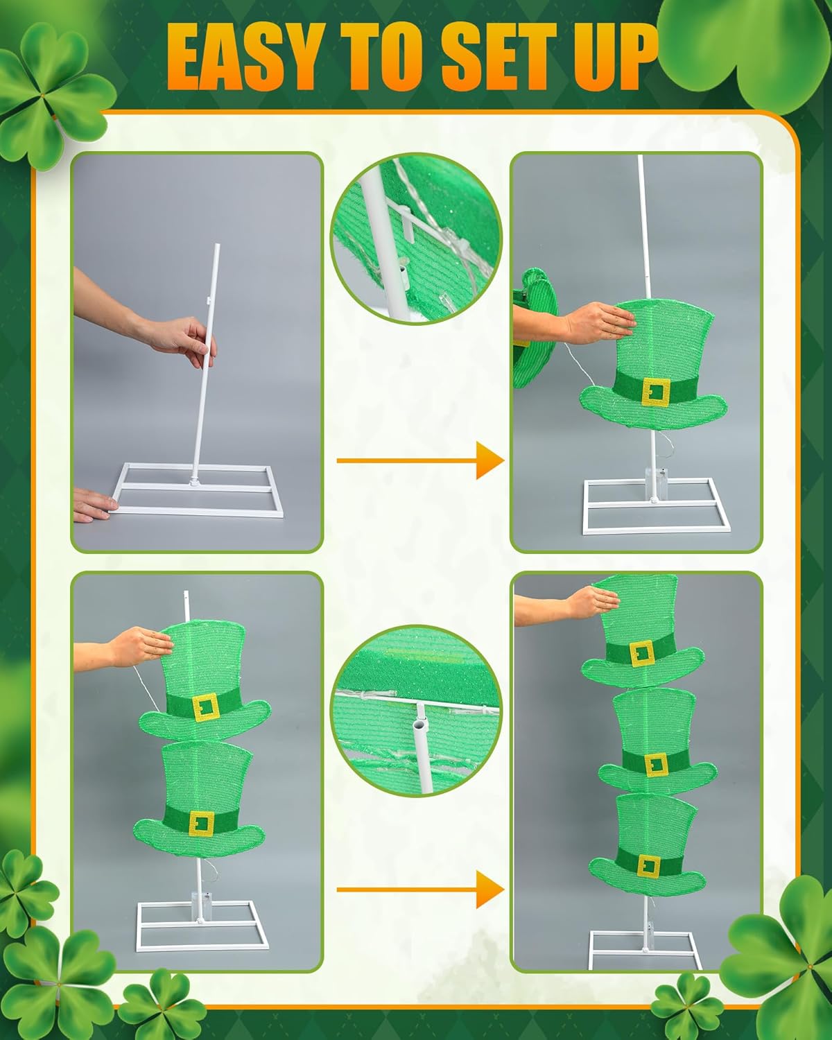 St. Patrick's Day Theme Lighted Yard Signs, 42 Inch St Patricks Day Yard Outdoor Decorations for Saint Patrick Irish Home Lawn Patio Backyard Garden Decor(Leprechaun Hat)