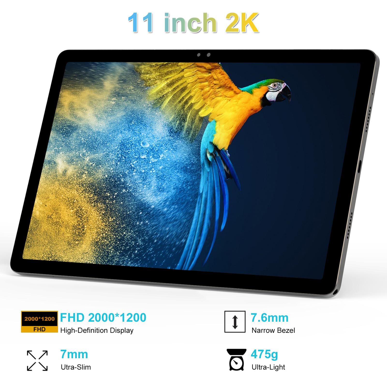 Tablet da 11 pollici Android 14 2000*1200 2K Display Tablet PC, T616 Octa-Core 2.0GHz, 18GB RAM 128GB ROM 1TB espandibile, fotocamera AI 5+5+13MP, 9000mAh, 5G WiFi, con tastiera, custodia, 4