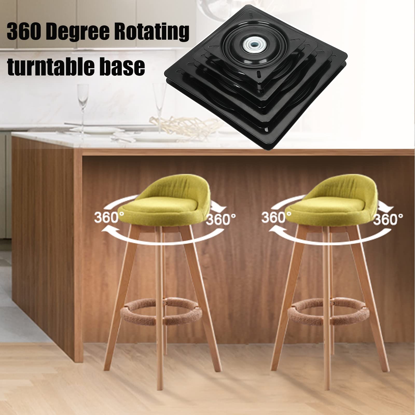 Base girevole con piastra orientabile, Cuscinetto a sfere con piastra girevole a 360 gradi for staffe for sedie da 6-12 pollici nero(12inches)