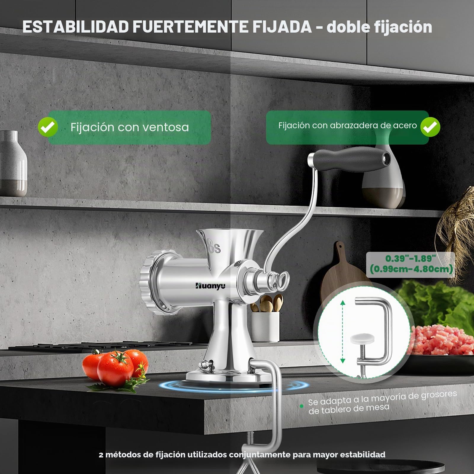 Huanyu Picadora manual de carne de acero inoxidable y máquina de salchichas, picadora manual de carne y cortador de verduras, apto para lavavajillas, tamaño 8s