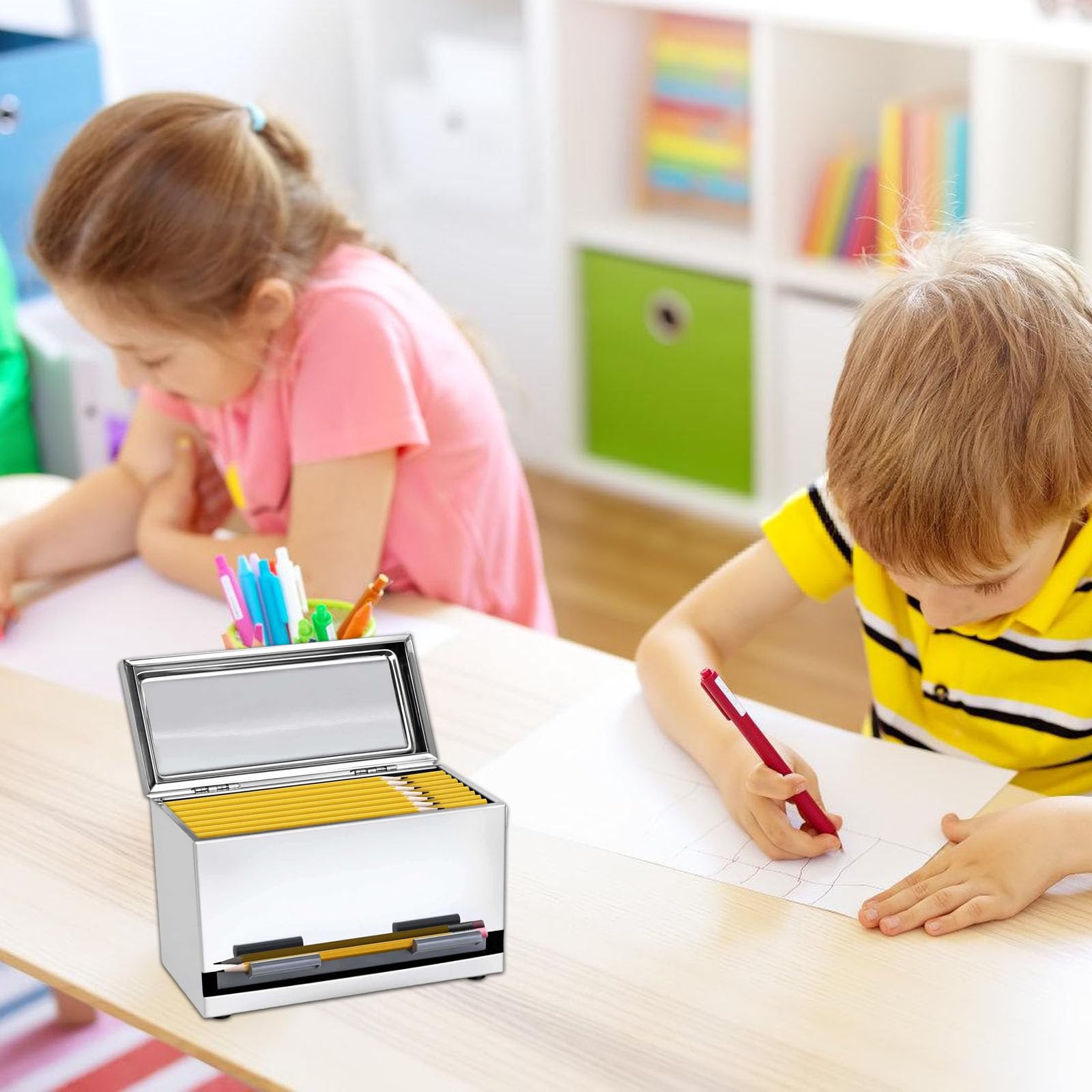 Schreibtischzubehör Bleistiftspenderhalter, rostfreier Edelstahl für effiziente Arbeitsplatzeinrichtungen, Metall Bleistift Organizer für den Schreibtisch