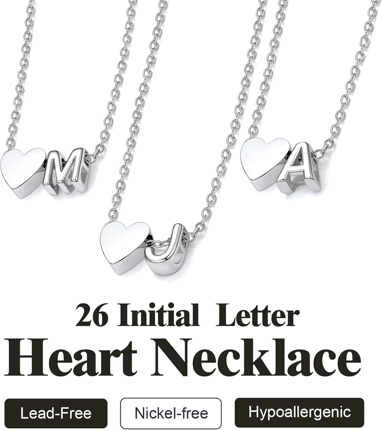 U7 Layered Heart Initial Necklace for Women,Tiny Silver/14K Gold Plated Heart Initial A-Z Letter Pendant Necklaces,Adjustable 16"- 18" Valentines Birthday Personalized Jewelry Gifts - Image 5