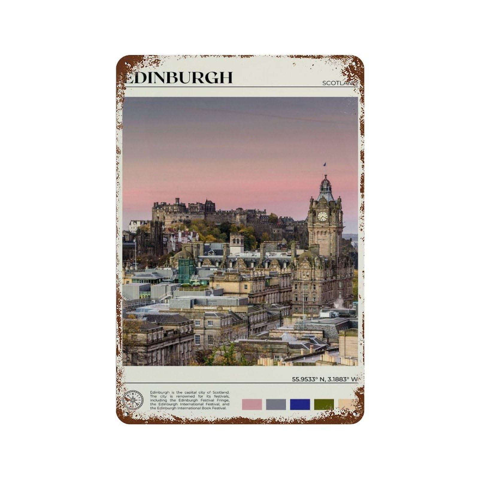 xiaoxiaoshen Real Photo Edinburgh Decor Scotland Wall Decor Art Metal Tin Poster Modern Home Decor Art Home Bar Shop Decorations Vintage Sign 30x20cm