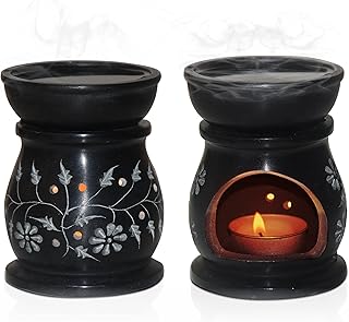Pure Source India Handcrafted Soapstone Aroma Burner Oil Diffuser and 1 Tea Light Candle (Black) Price In India