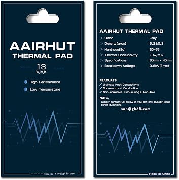 Aairhut Thermal Pads 13W/mK, 85 x 45 x 1mm Silicone Cooling Heatsink Thermal Pad GPU Non Conductive Heat Resistance with Dual Self-Adhesive Films for PC, SSD M.2, PS4, CPU LED & More