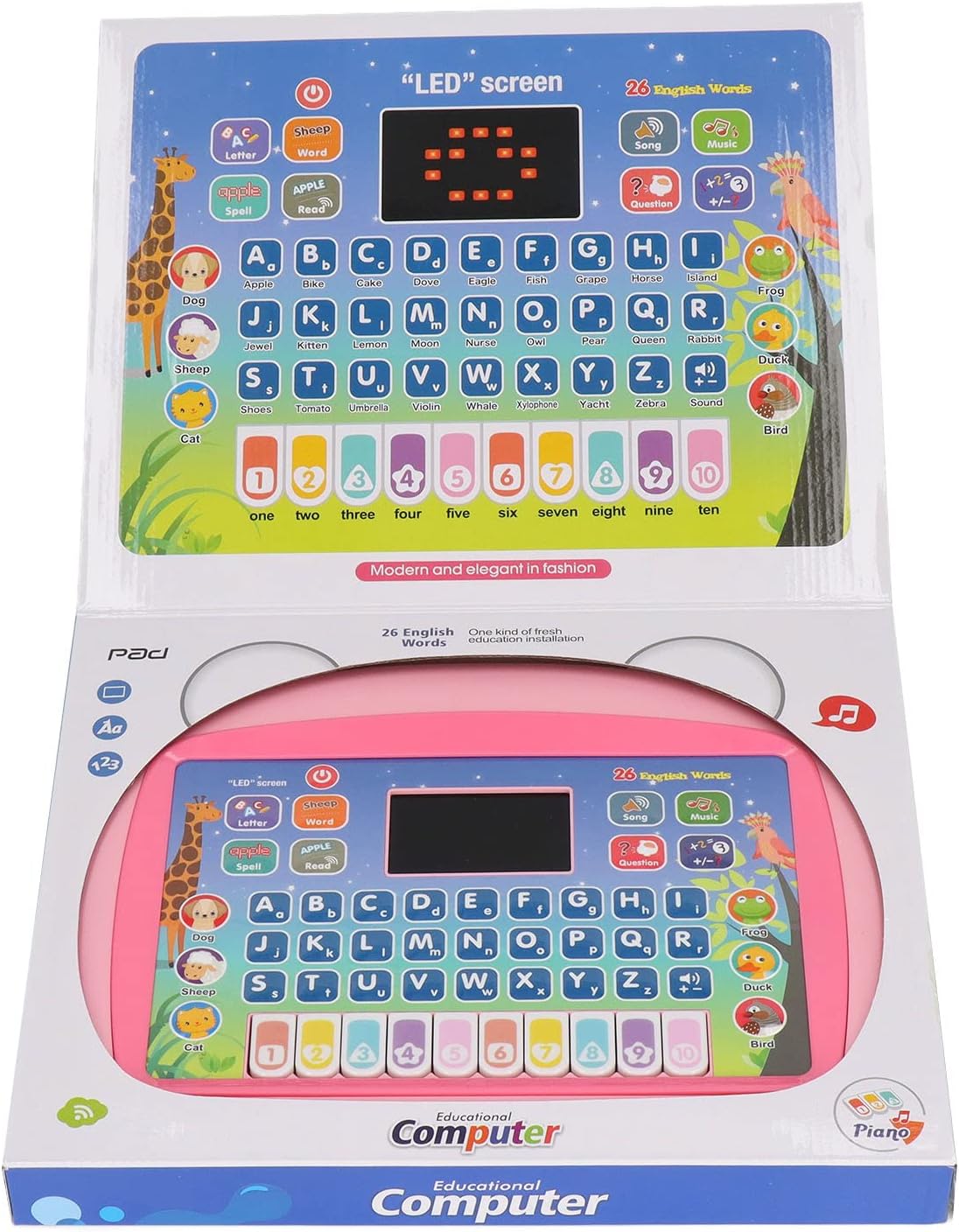幼児用学習パッド ワードスペリング 子供用学習タブレット ピンク 教育用音楽 Led