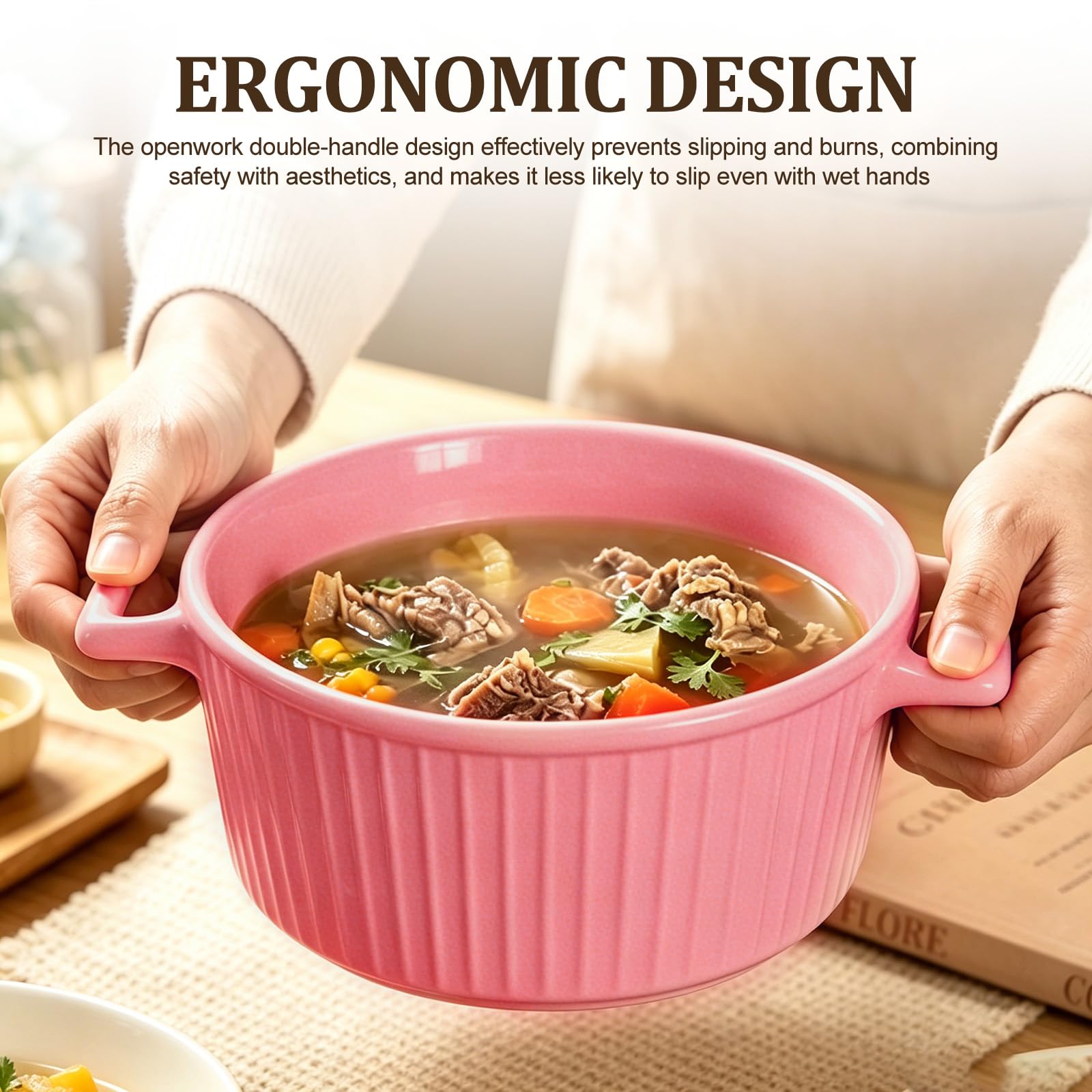 Plat à Gratin en Céramique avec Couvercle, 1,2L, Mini Cocotte avec Poignées, Grand Bol pour Lasagnes, Ramen, Pâtisserie, Moules Ronds pour Four, Micro-ondes, Rose Framboise