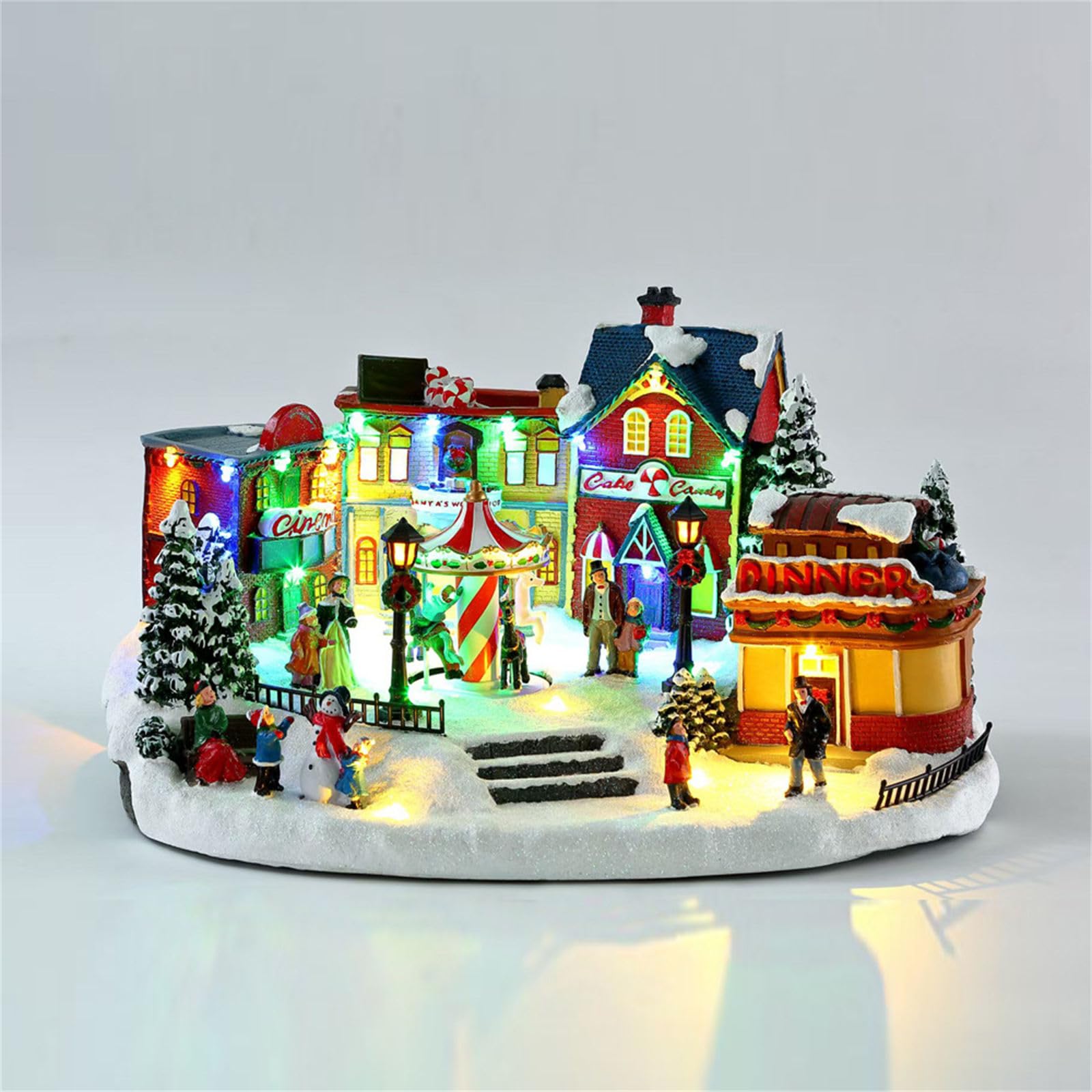 XAGMODSHN Caja De Música Navideña Iluminada con Luz LED Pueblo Navideño Musical Resina para Niños Cumpleaños Regalo Navidad Música Carrusel con Luces
