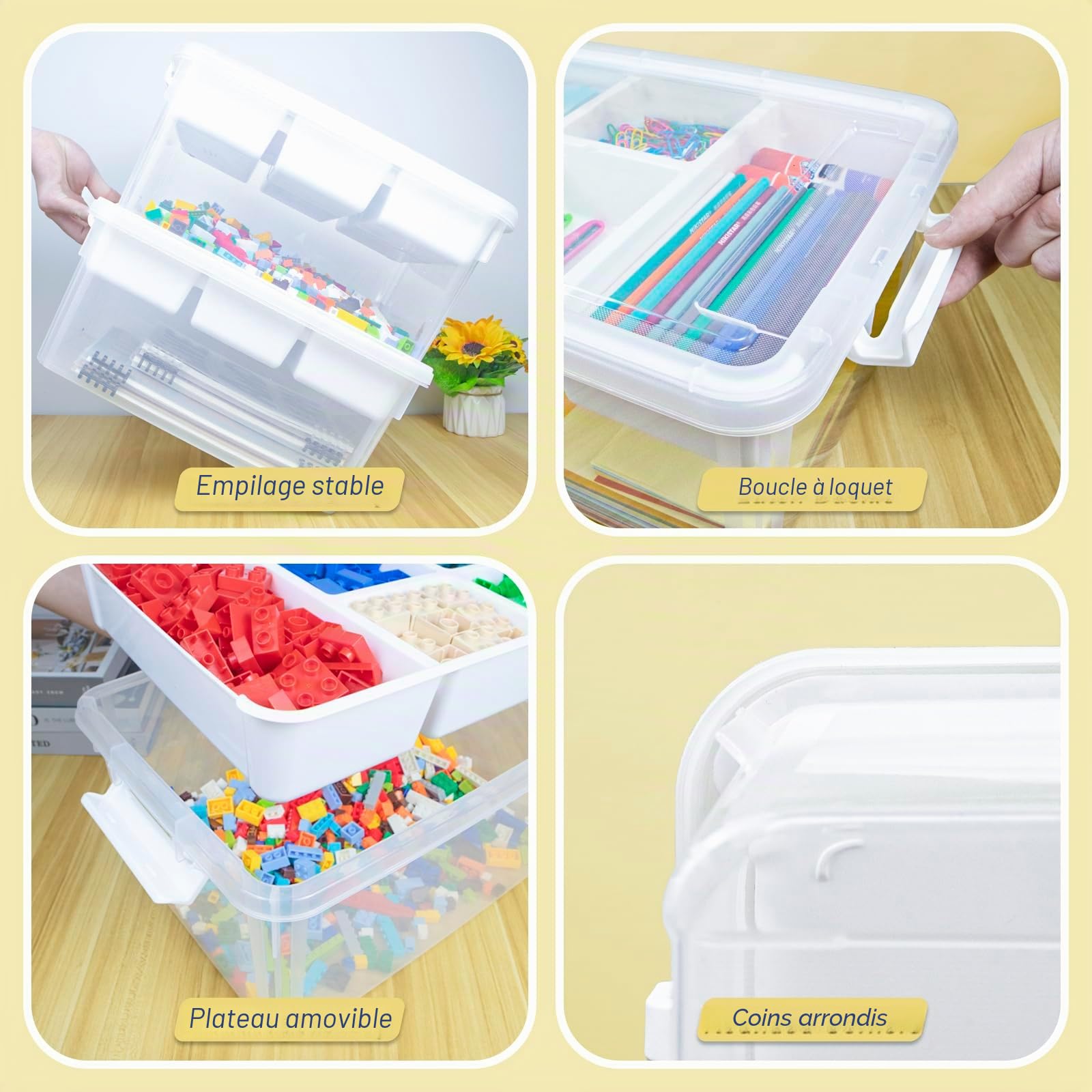 Creahaus Boîte de rangement multifonction de 17 l avec plateau amovible, boîte de rangement en plastique avec compartiments, étui de rangement portable pour couture, perles, médicaments, outils