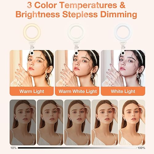 Miniatura 2 de Kit de iluminación de videoconferencia 600mAh recargable, anillo de luz de computadora de 4.5 pulgadas con clip, 3000K-6500K regulable, CRI 95+