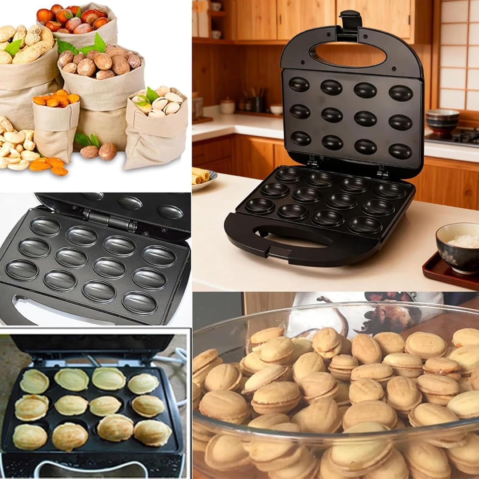 12 Macchina Per Torte Di Noci Elettrica, 750w Macchina Per Biscotti Di Noci | Con rivestimento antiaderente e manico anti-scottatura, preriscaldamento rapido di 3 minuti e spia luminosa, per la colazione