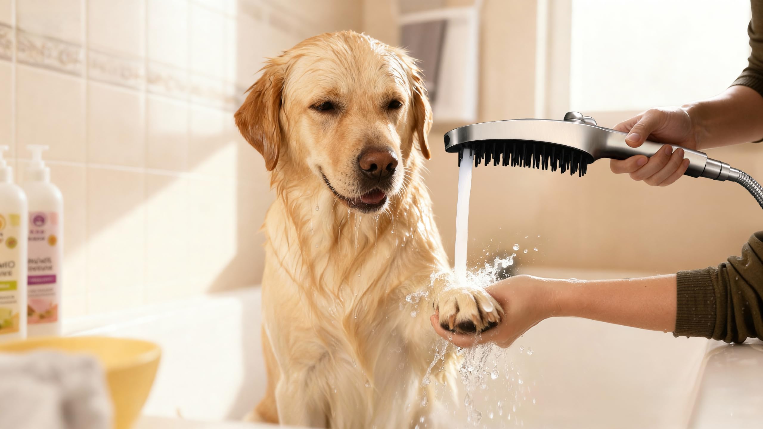 G-Promise Accesorio de ducha para perros de 3 modos con modo de pausa, rociador de ducha para perros con manguera de acero inoxidable de 78 pulgadas, desviador de metal, soporte adhesivo, para un baño