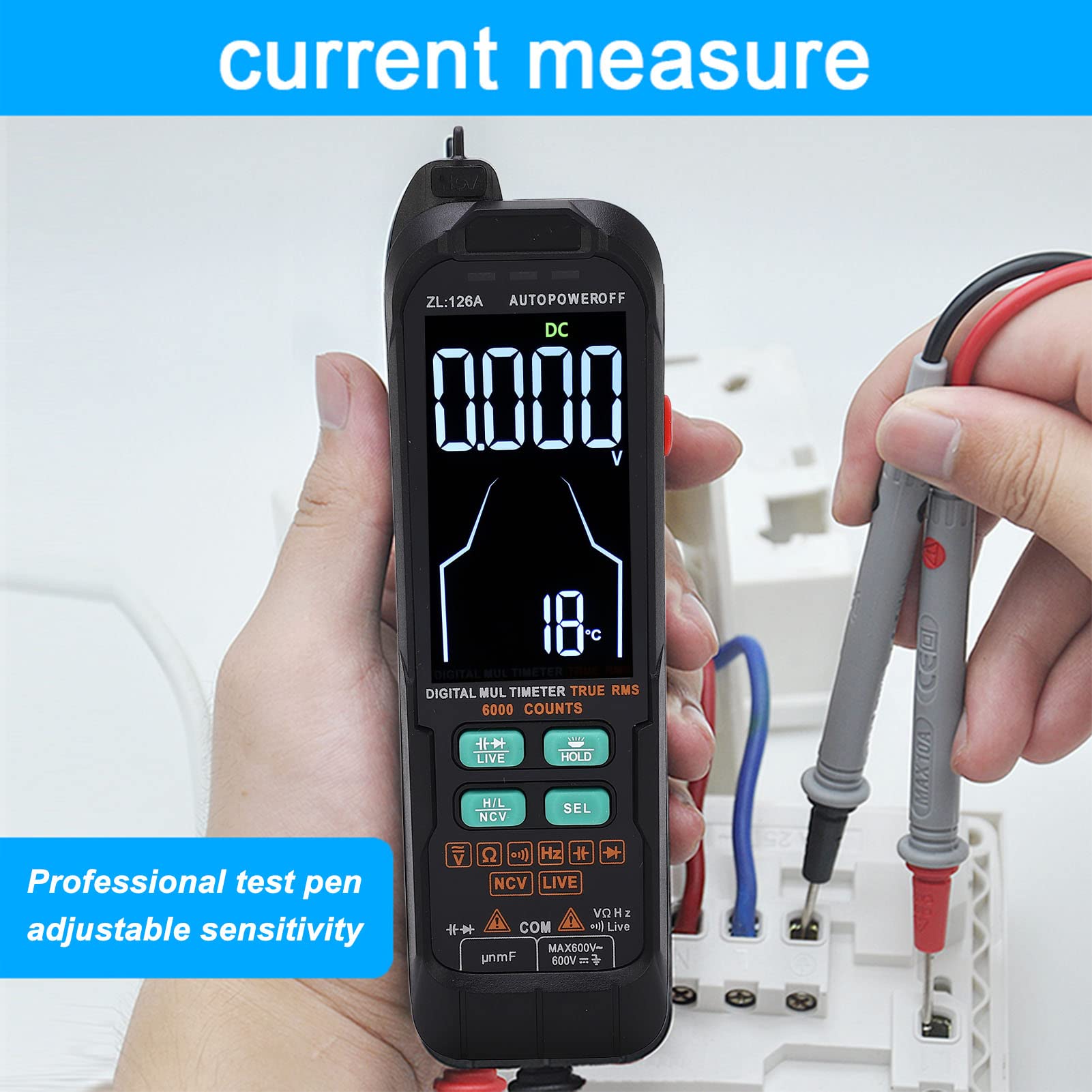 FLEXMAN Digital Multimeter, Multifunctional Large Backlit Screen Digital Multimeter, 6000 Counts Multimeter Tester for Homes, Cars, Science Projects, Learning Electronics