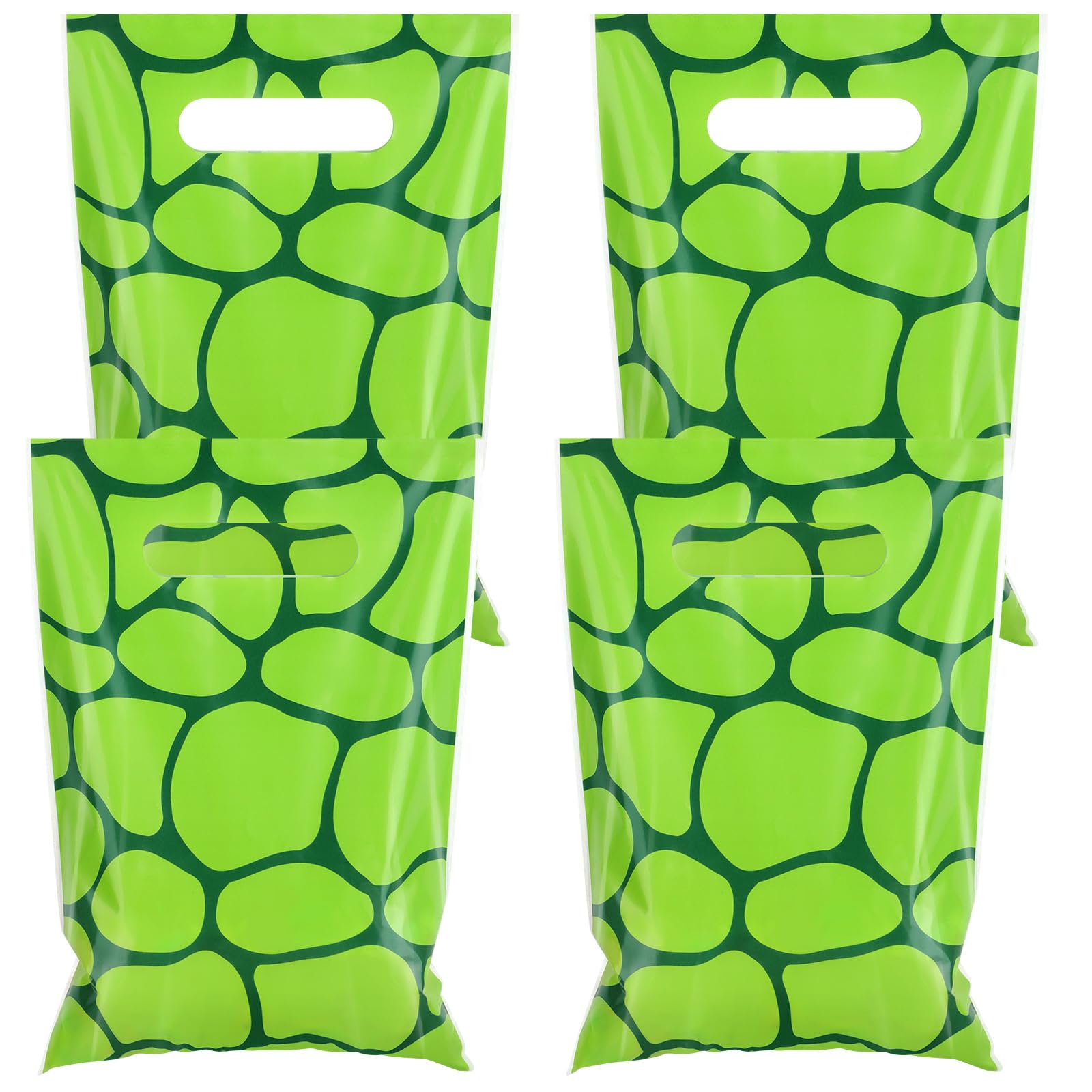 Hooqict 50PCS Green Turtle Gift Bags with Handle Plastic Cartoon Birthday Party Favors Bags Snack Treat Goodie Candy Bag for Kids Turtle Birthday Party Decorations Supplies