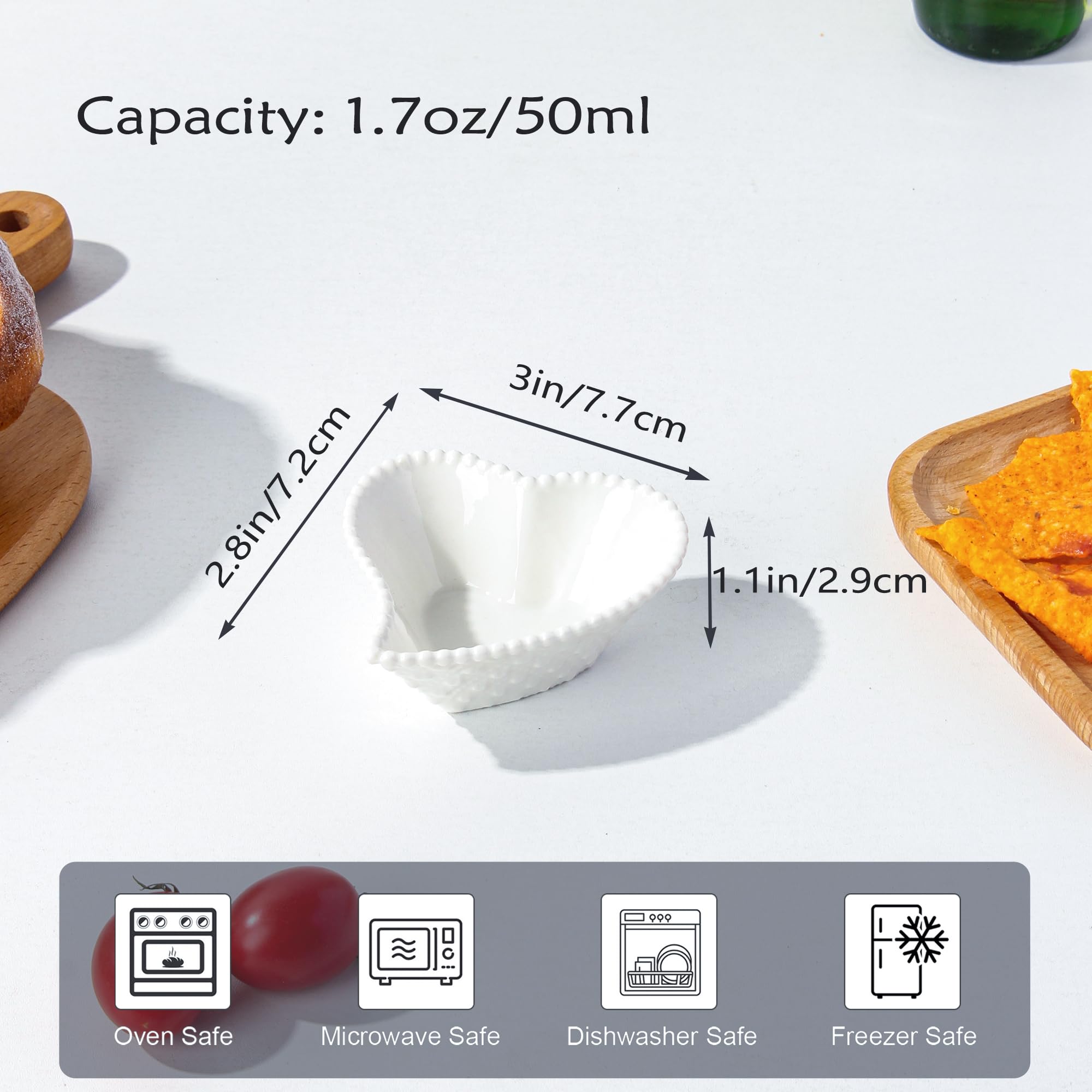 UIBFCWN Lot de 20 mini bols à sauce soja en céramique de 7,6 cm en forme de cœur pour accompagnement, bols de service polyvalents pour ketchup, sushis