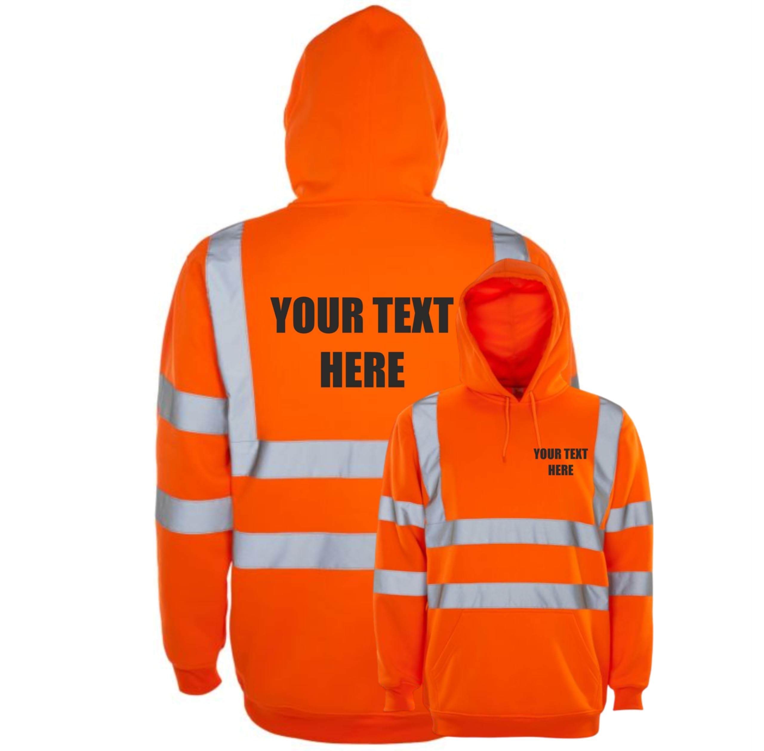 Personalised Orange Hi Vis Hoodie Pullover, Conforms to EN20471 Class 3 & GO/RT 3279, High Visibility, By Brook Hi Vis, XXLarge