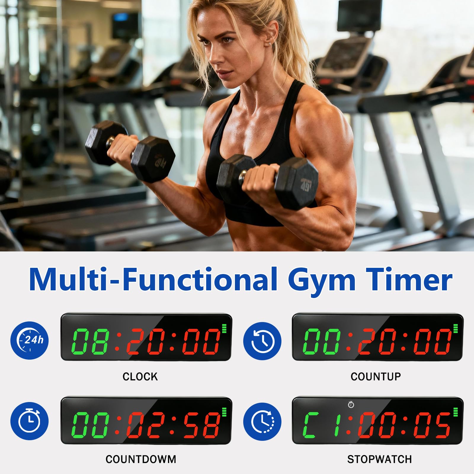 Timer Palestra LED Magnetico Ricaricabile, Cronometro Digitale Countdown/Count Up, 5 Livelli Luminosità per HIIT TABATA EMOM
