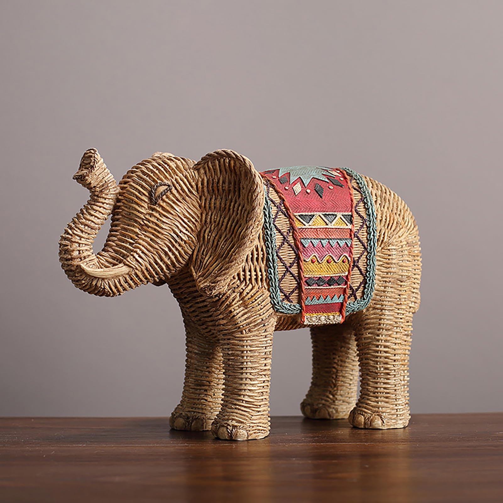 Genérico Estatua De Elefante De Resina, Figuras De Elefante De Imitación De Mimbre Trenzado, Escultura De Animal Hecha A Mano, Detalle Salón,Small