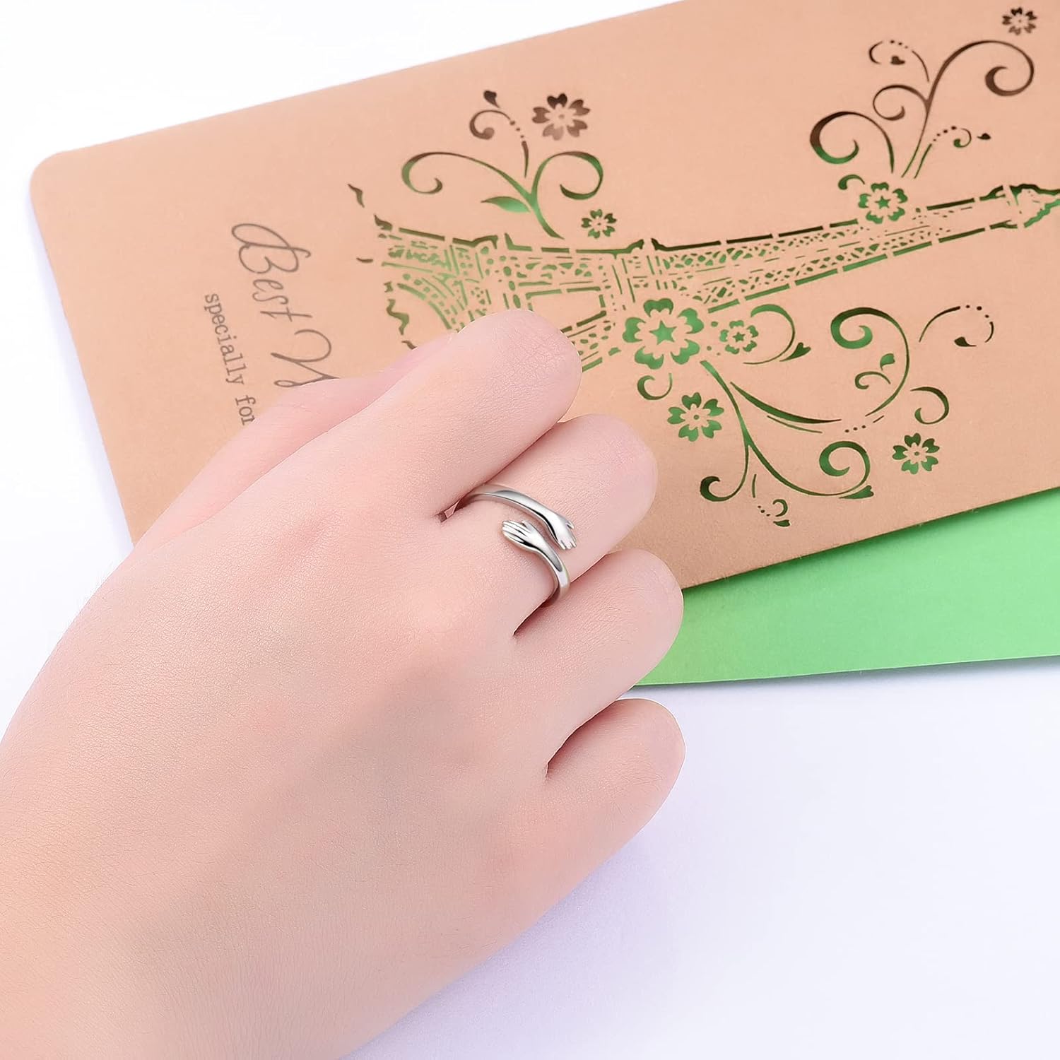 Hug Rings for Women Sterling Silver Adjustable Ring for Women Daughter Hand Ring Jewelry for Birthday Gifts Valentines Gifts Holiday Gift for Women Teen Girls - Image 2