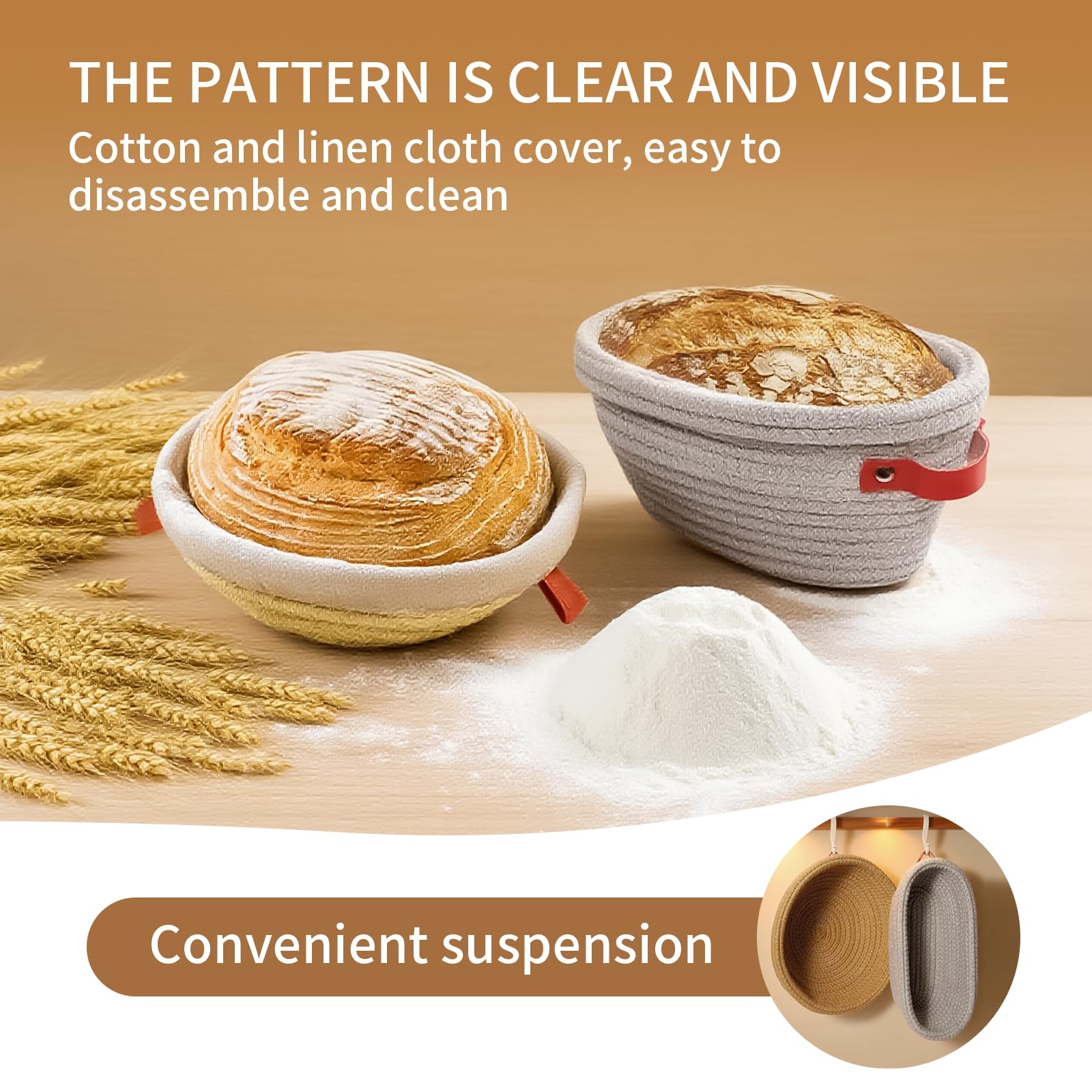 Banneton pour pain - panier de fermentation, ensemble de 2 corbeilles à pain (ovale et rond) - pour boulangers, épouses et mères - cuisson du pain