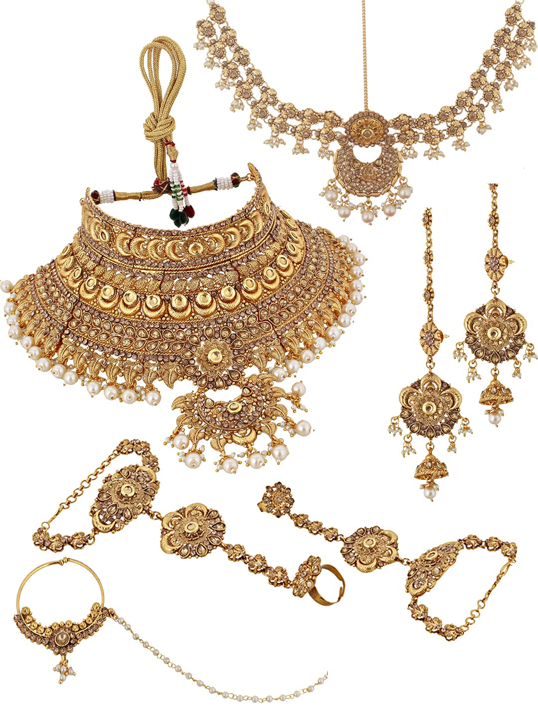 Lucky Jewellery Ethnic Copper Finish Bridal Alloy Gold Plated Golden Color Pearl Dulhan Shadi Jewellery Set 7 pcs. for Girls & Women (3630-G2ZR-175SM-LCT) (B07XHMFY2L) Amazon Price History, Amazon Price Tracker