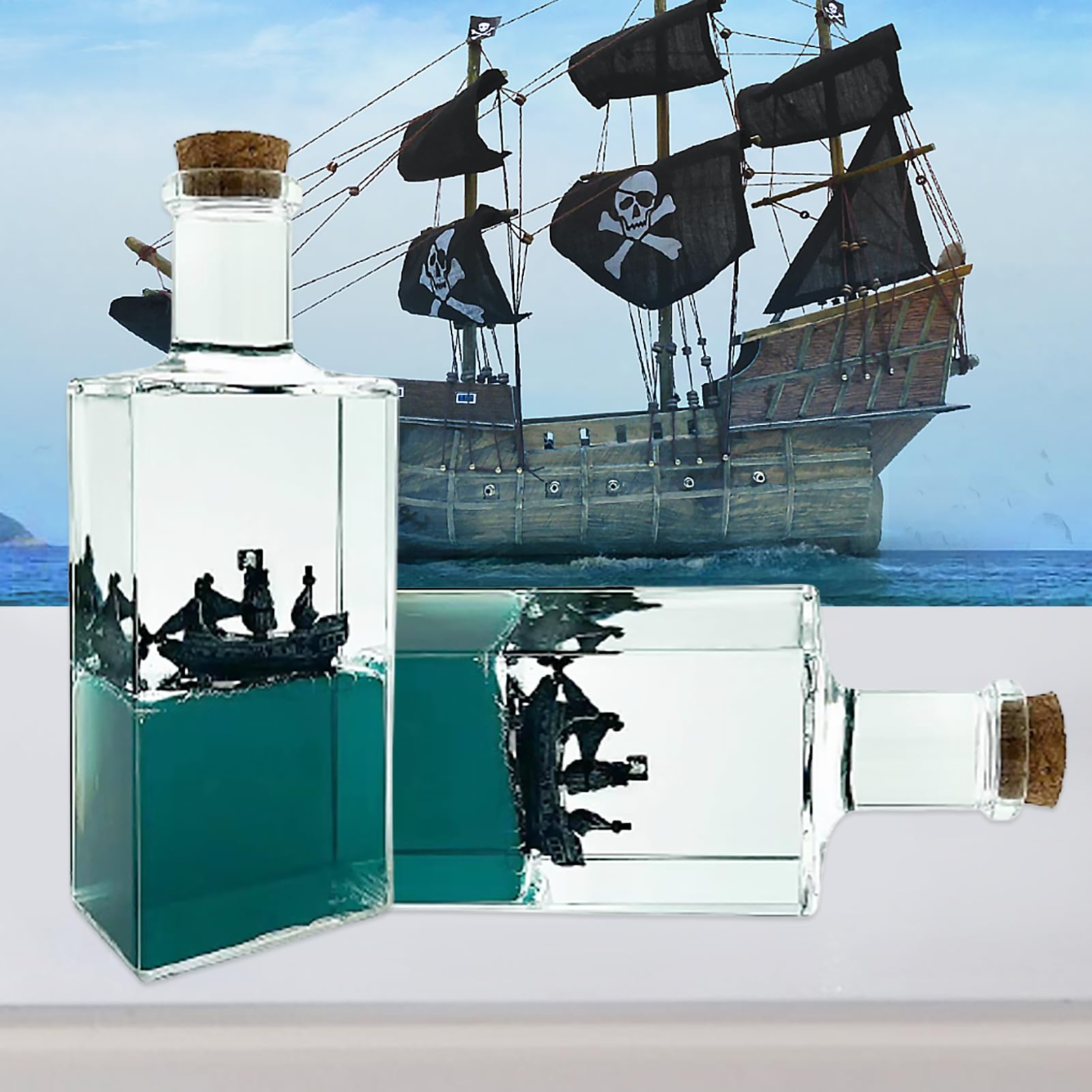 Fluid Drift Bottle,Bateau de croisière Titanic insubmersible,Black Pearl Pirate Ship,Modèle Fluide de Bateau en Acrylique,Soulagement du Stress,pour Ornement de Bureau de décoration (Style 4)