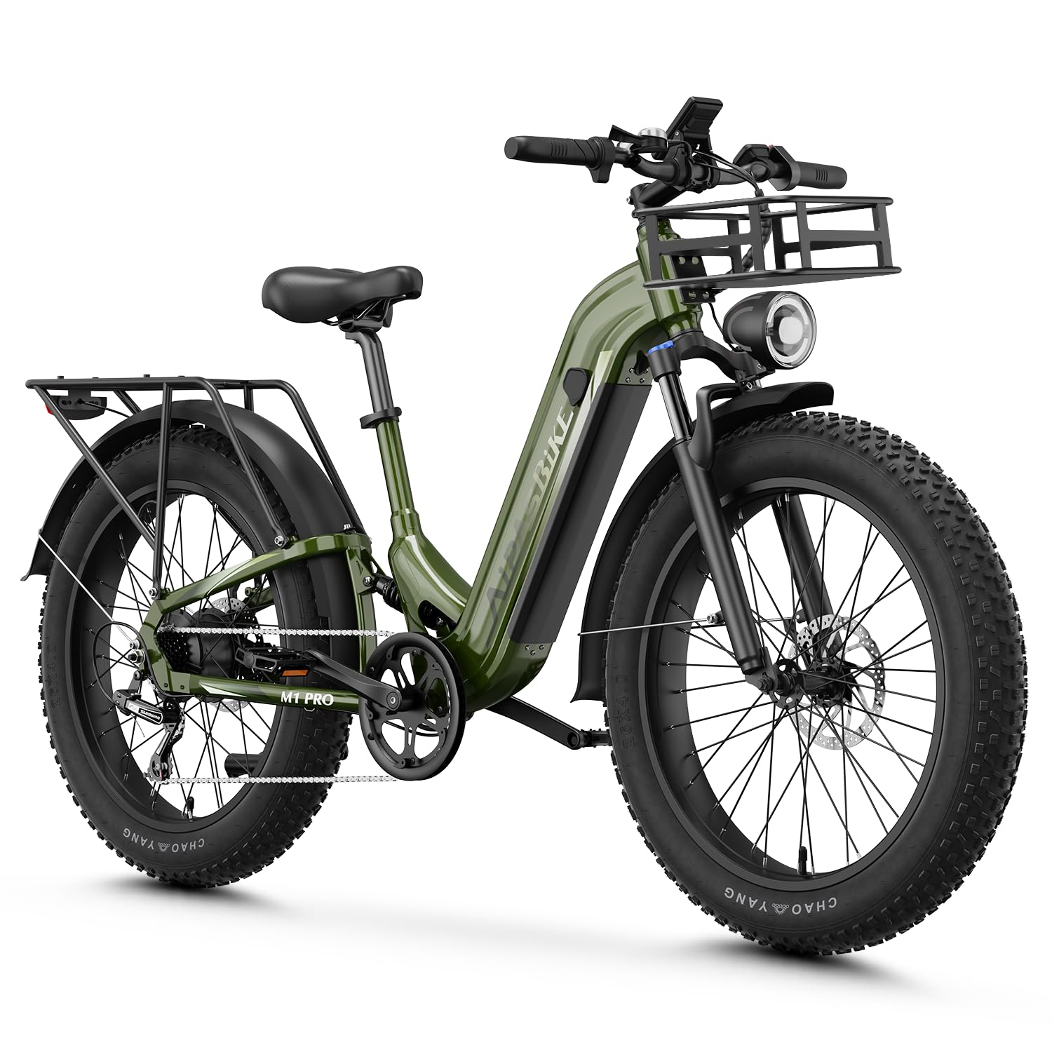Aipas M1 Pro Electric Bike, 1800W Peak Motor Electric Bike for Adults, 26'' x 4.0'' Fat Tire Ebike, 48V 17.5Ah Electric Mountain Bike, 36MPH, 85 Miles Electric Bicycle, 7 Speed, 110NM with Rear Basket