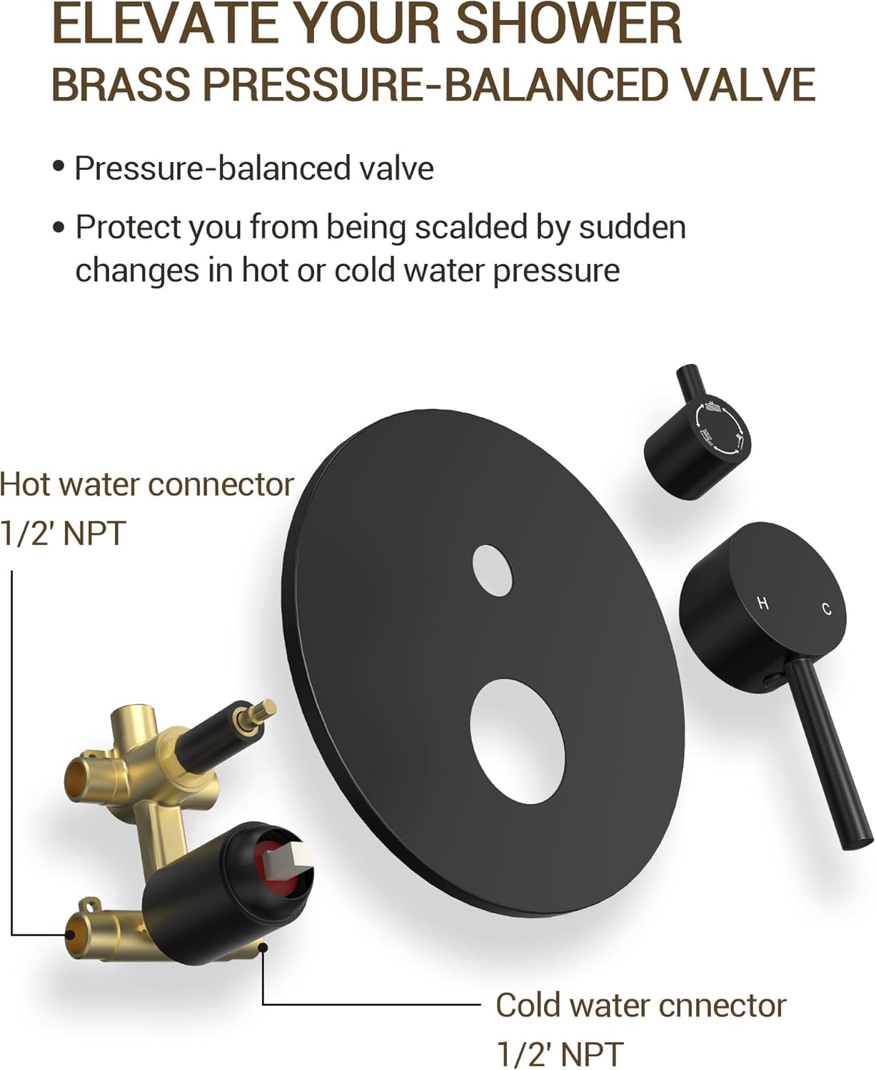 Upgraded Shower Faucet Set with Tub Spout: Aposhion 9 Inch Round Rainfall Shower System Rough-in Pressure-balanced Valve with Handheld Sprayer, Wall Mounted Bathtub Shower Faucet Kit Complete