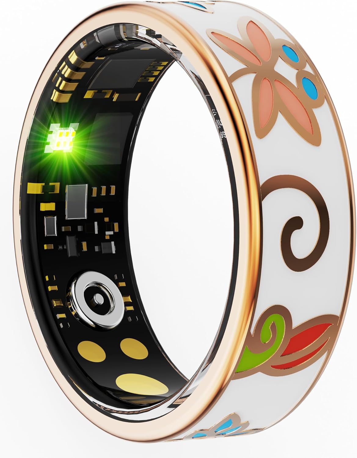 Yihou Ladies Smart Ring for Women Health Ring Fitness Tracker Ring with Heart Rate Blood Pressure Monitor Sleep Tracker Activity Tracker with Calorie Step Counter Elegant Enamel Smart Jewelry Ring