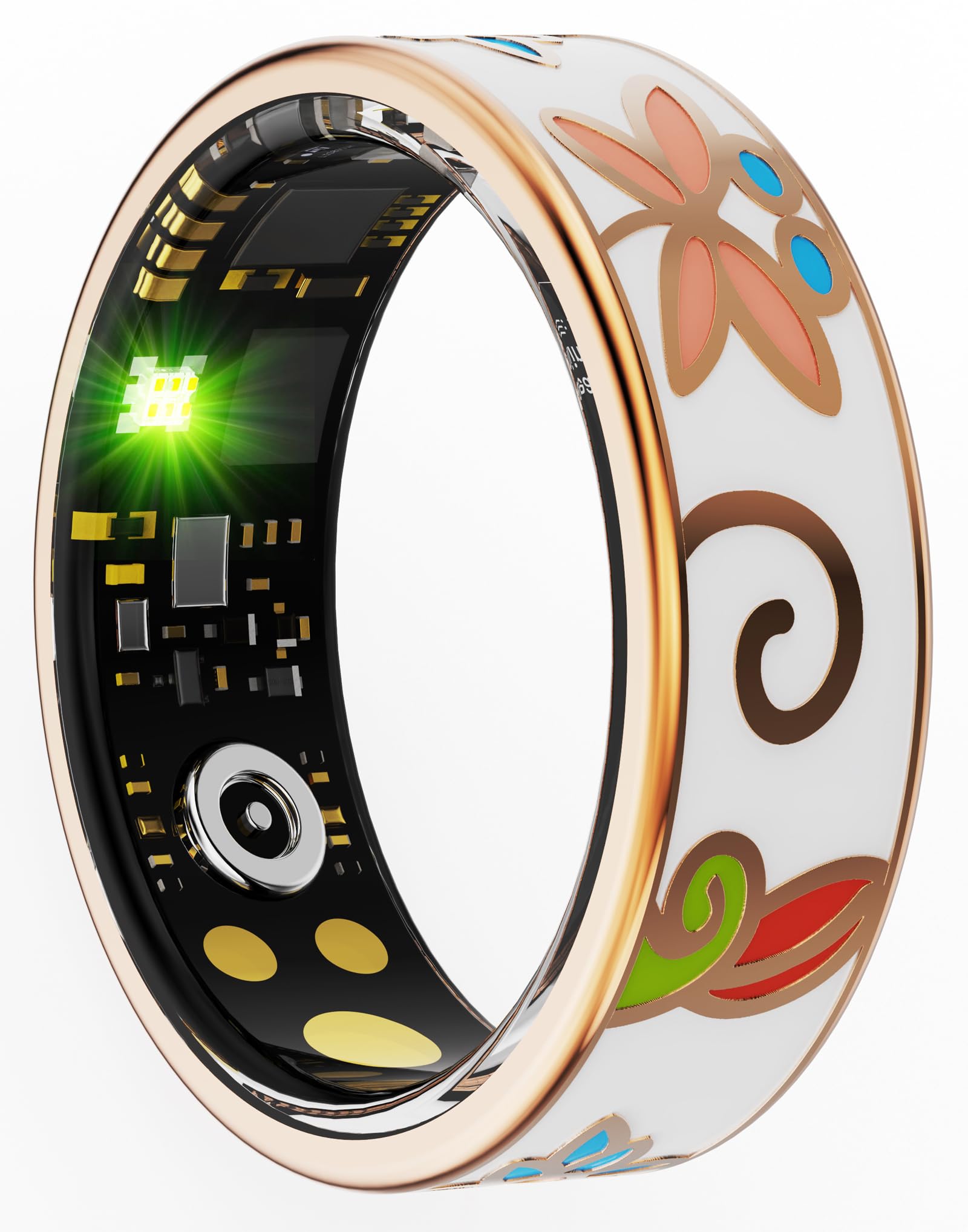 Yihou Ladies Smart Ring for Women Health Ring Fitness Tracker Ring with Heart Rate Blood Pressure Monitor Sleep Tracker Activity Tracker with Calorie Step Counter Elegant Enamel Smart Jewelry Ring