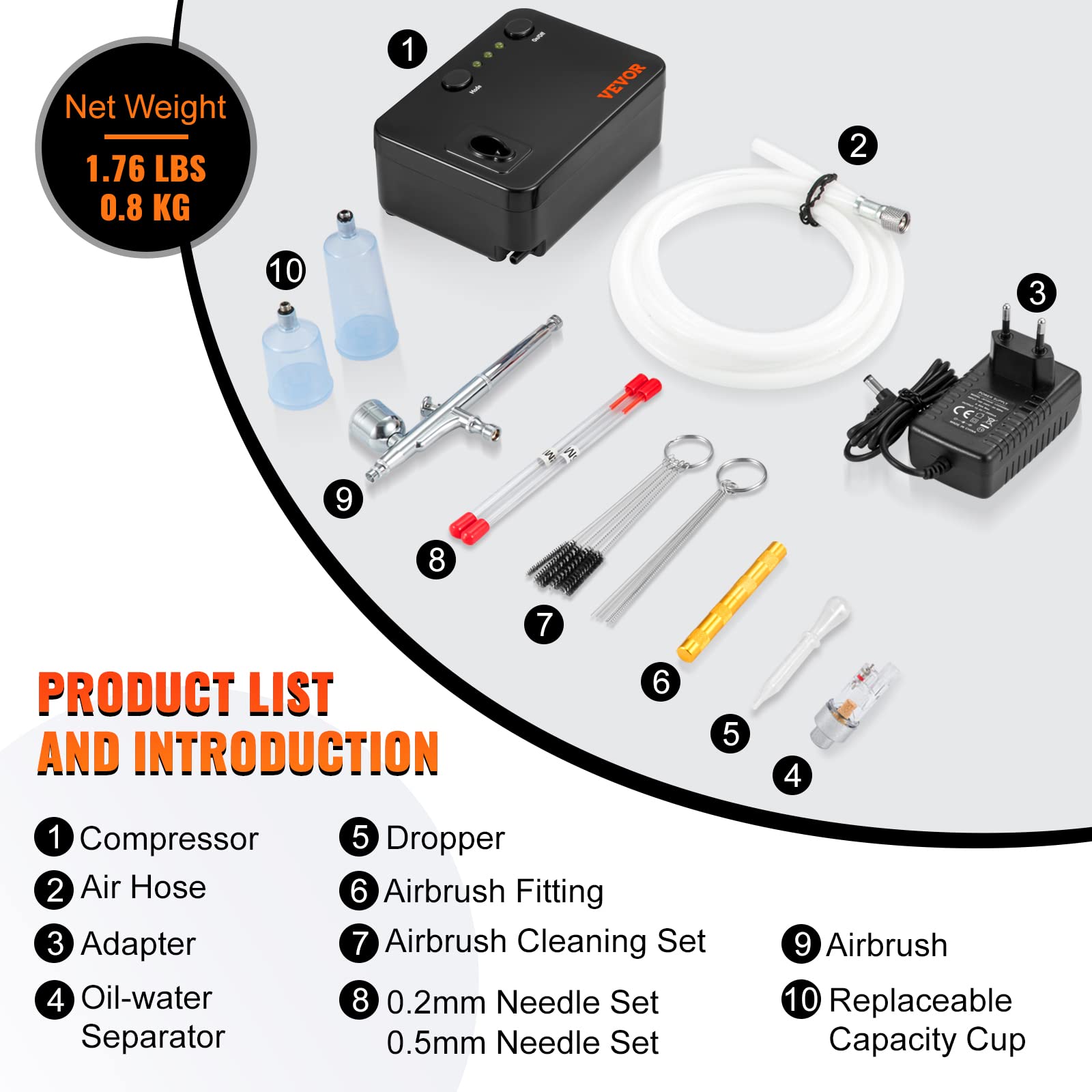 VEVOR Dual Action Airbrush zestaw z pistoletem do lakierowania, 30 psi ± 15%, kompresor powietrza 220 V, zestaw do makijażu, manicure, tatuażu, projektowania malowania, rzemiosła artystycznego